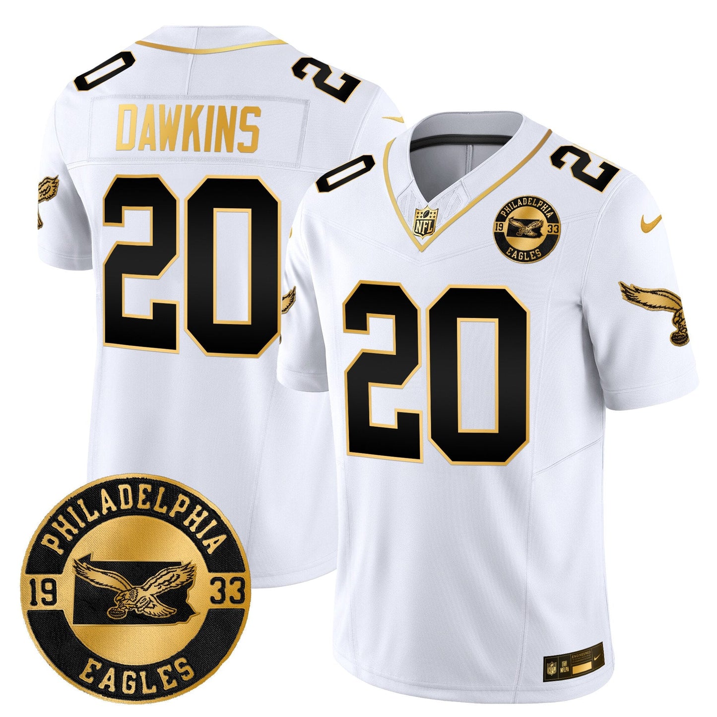 Philadelphia Eagles 2024 Throwback Gold Vapor Limited Jersey - Est. 1933 Patch - All Stitched