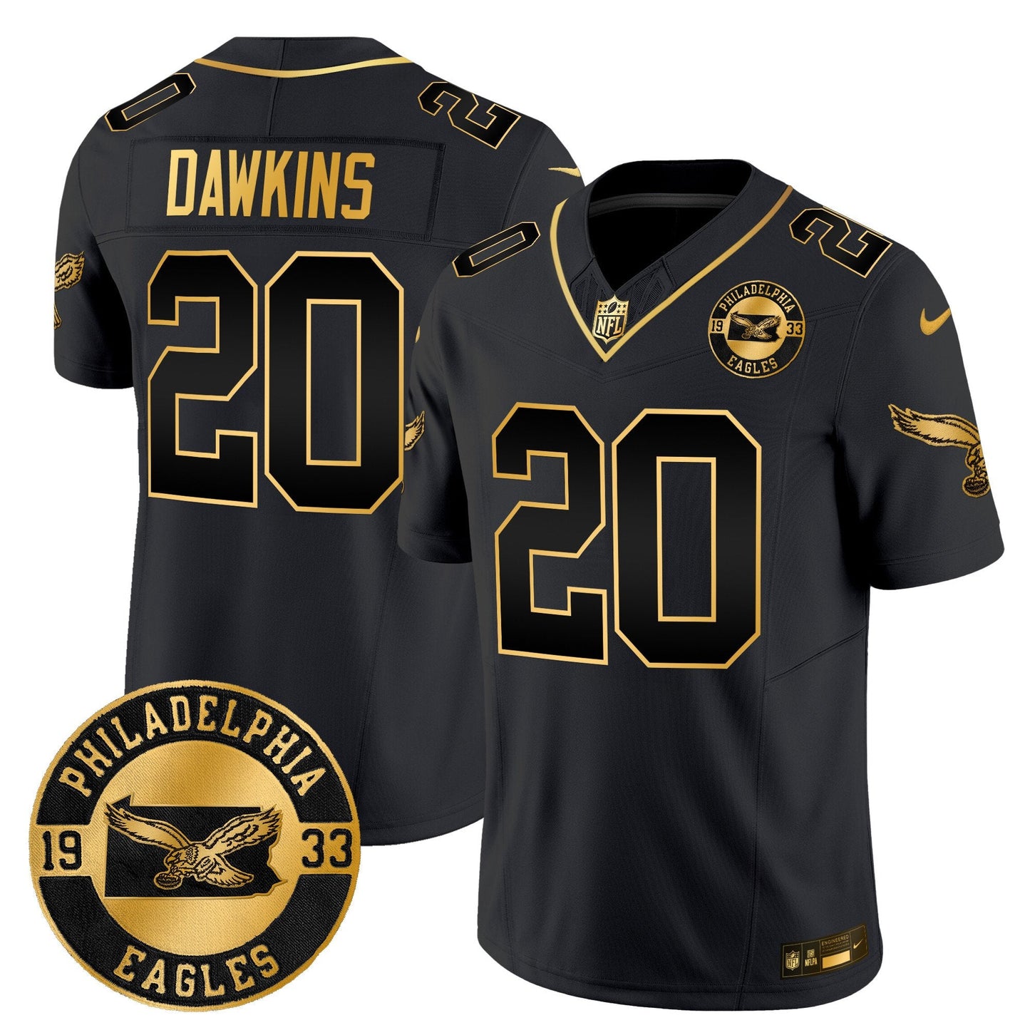 Philadelphia Eagles 2024 Throwback Gold Vapor Limited Jersey - Est. 1933 Patch - All Stitched