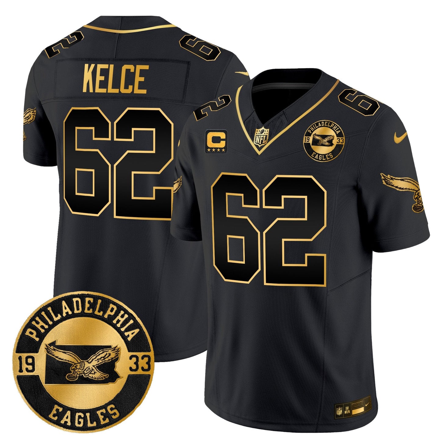 Philadelphia Eagles 2024 Throwback Gold Vapor Limited Jersey - Est. 1933 Patch - All Stitched