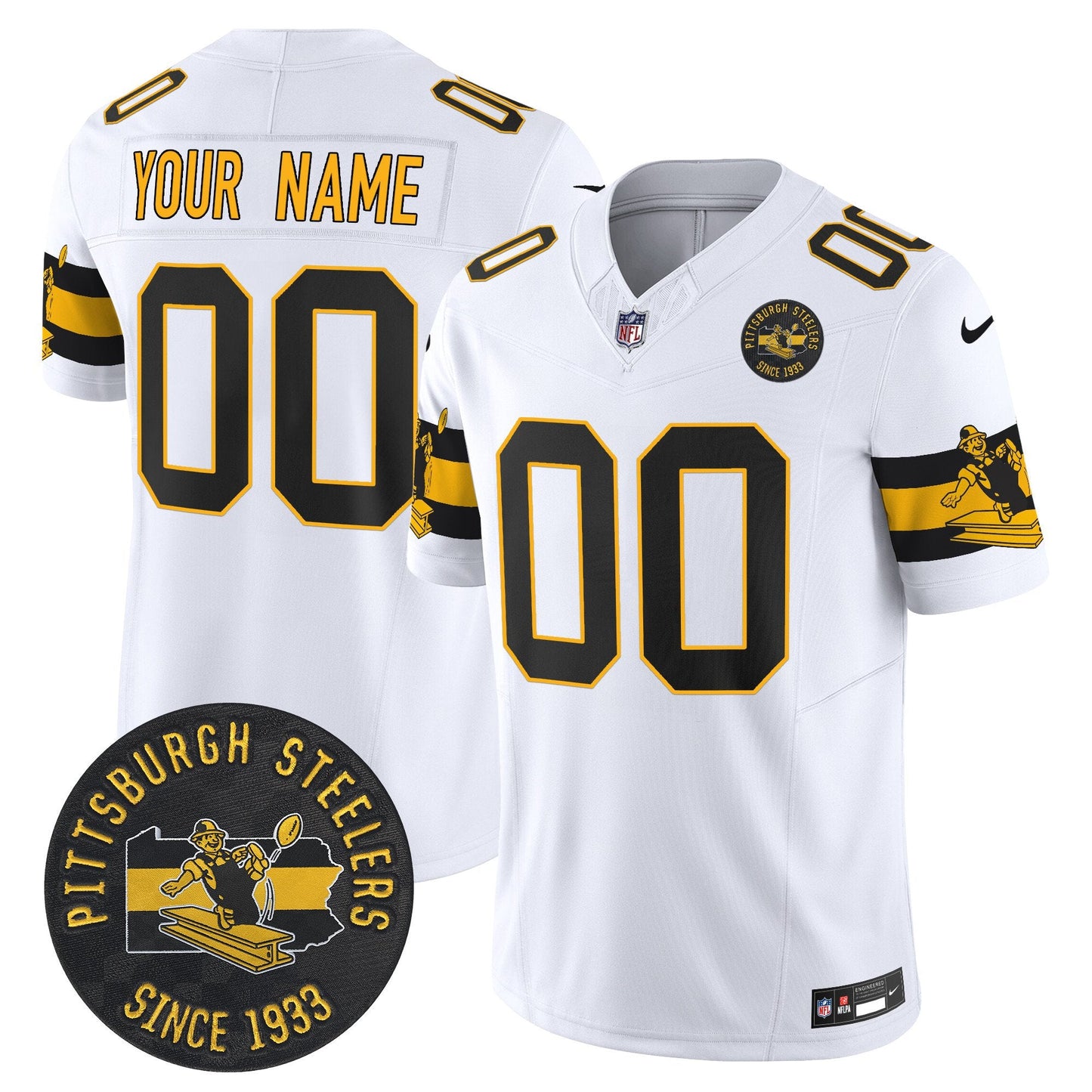 Pittsburgh Steelers Throwback 1933 Patch Vapor Limited Custom Jersey - All Stitched