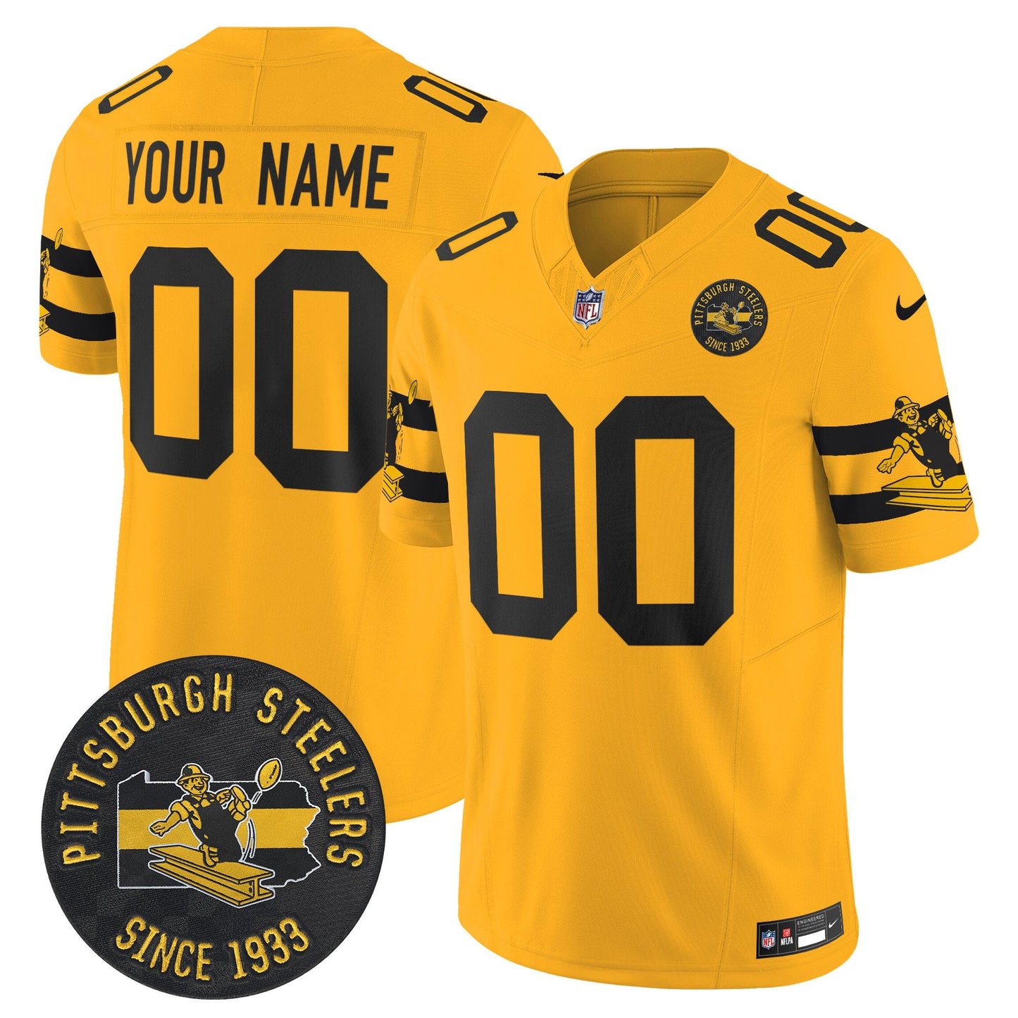 Pittsburgh Steelers Throwback 1933 Patch Vapor Limited Custom Jersey - All Stitched