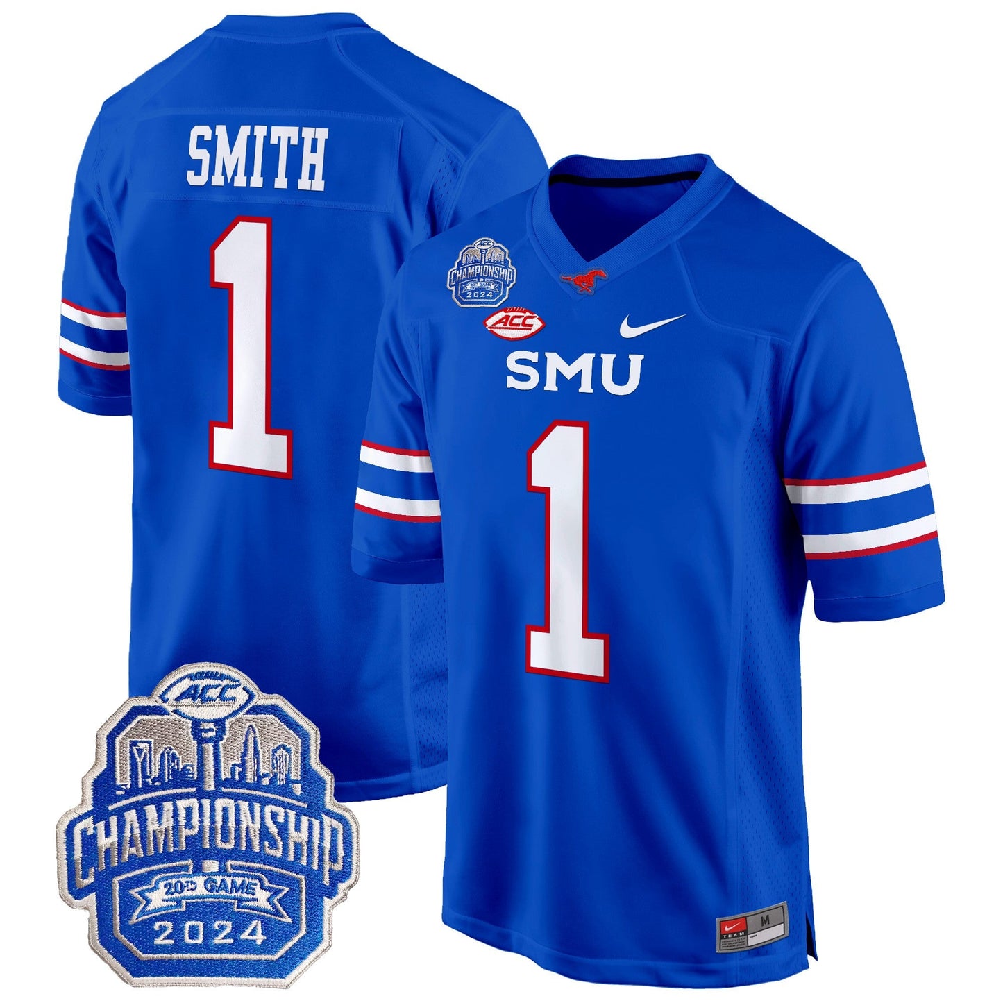 SMU Mustangs 2024 ACC Championship Patch Game Jersey - All Stitched