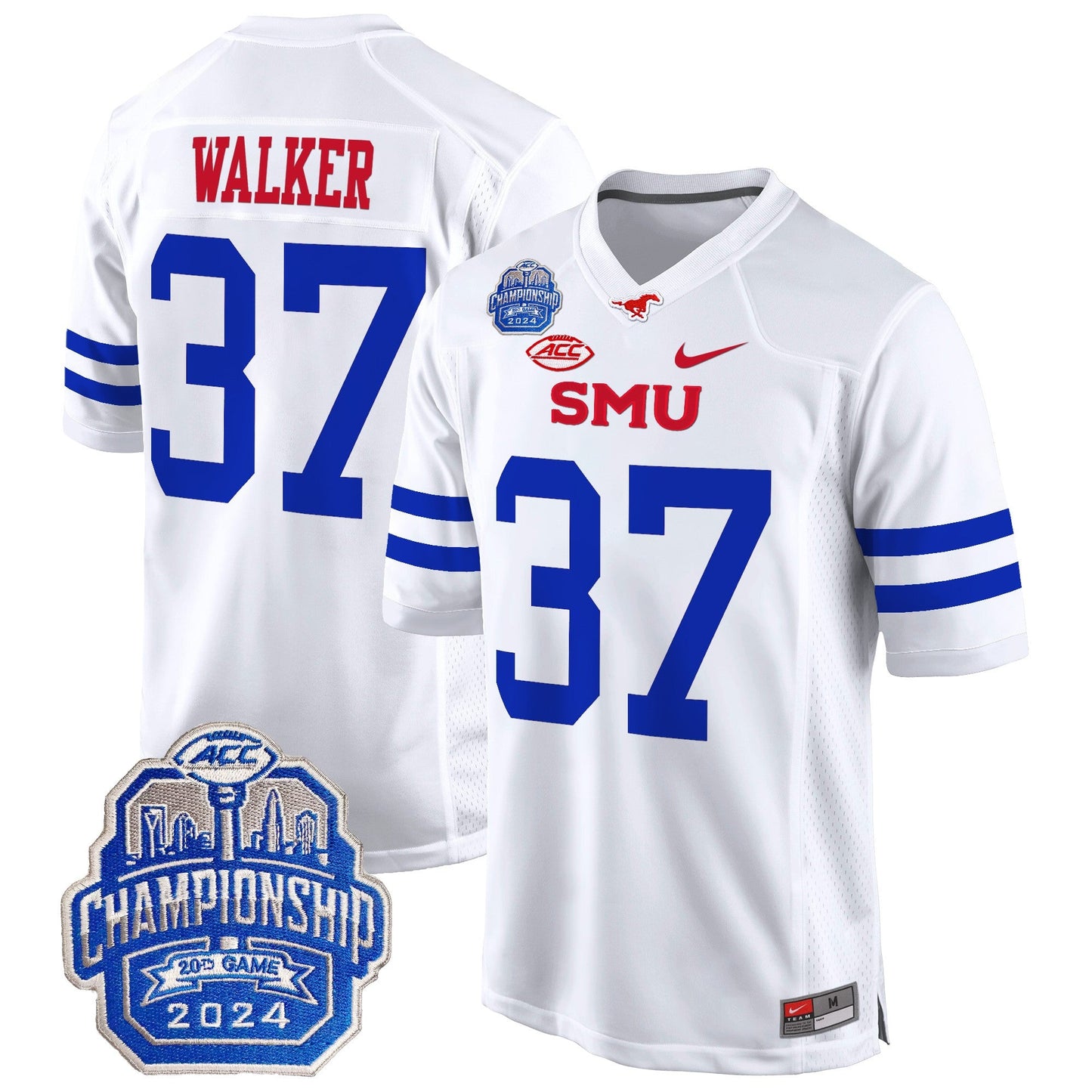 SMU Mustangs 2024 ACC Championship Patch Game Jersey - All Stitched