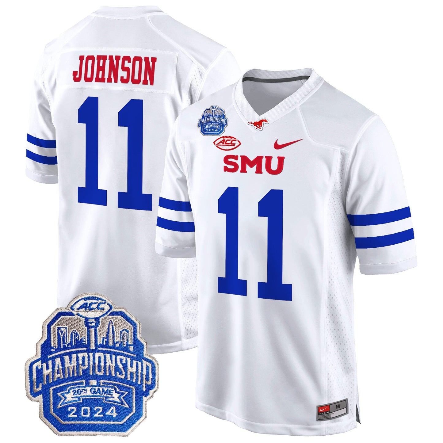 SMU Mustangs 2024 ACC Championship Patch Game Jersey - All Stitched