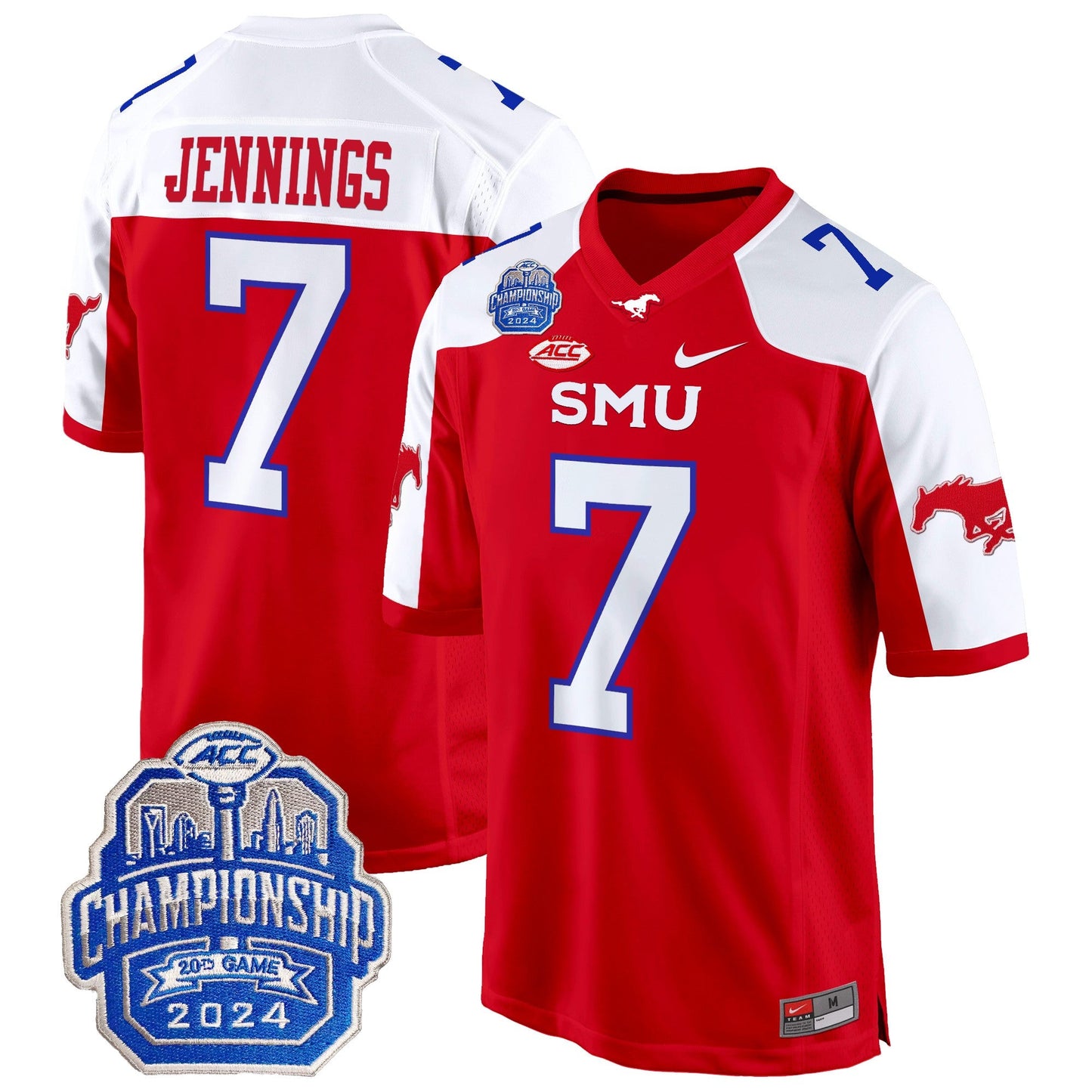 SMU Mustangs 2024 ACC Championship Patch Game Jersey - All Stitched