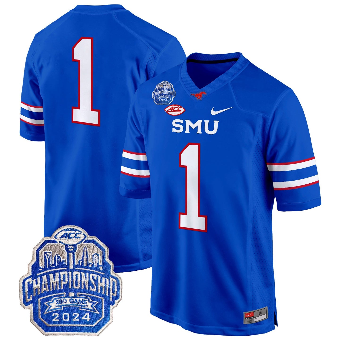 SMU Mustangs 2024 ACC Championship Patch Game Jersey - All Stitched