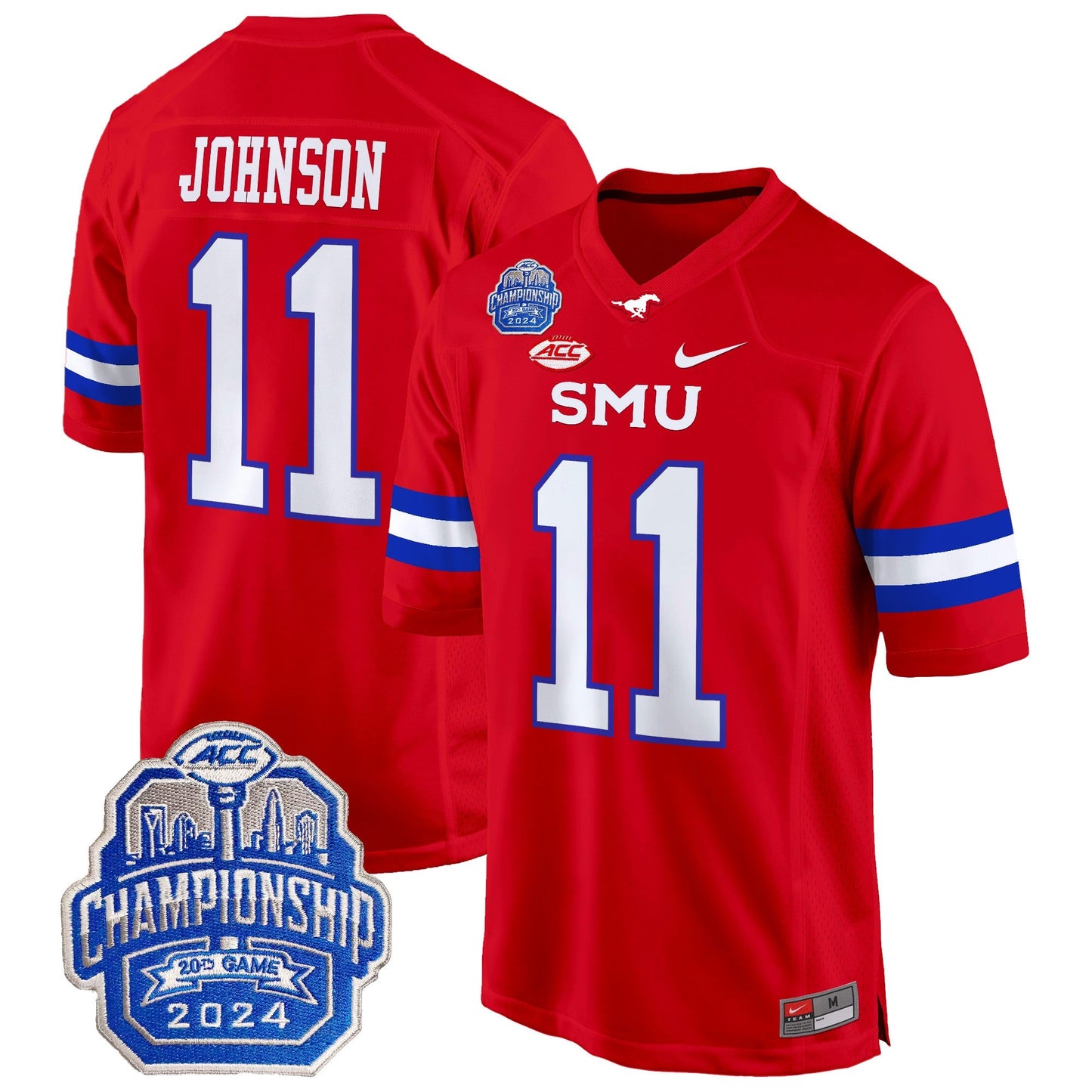 SMU Mustangs 2024 ACC Championship Patch Game Jersey - All Stitched