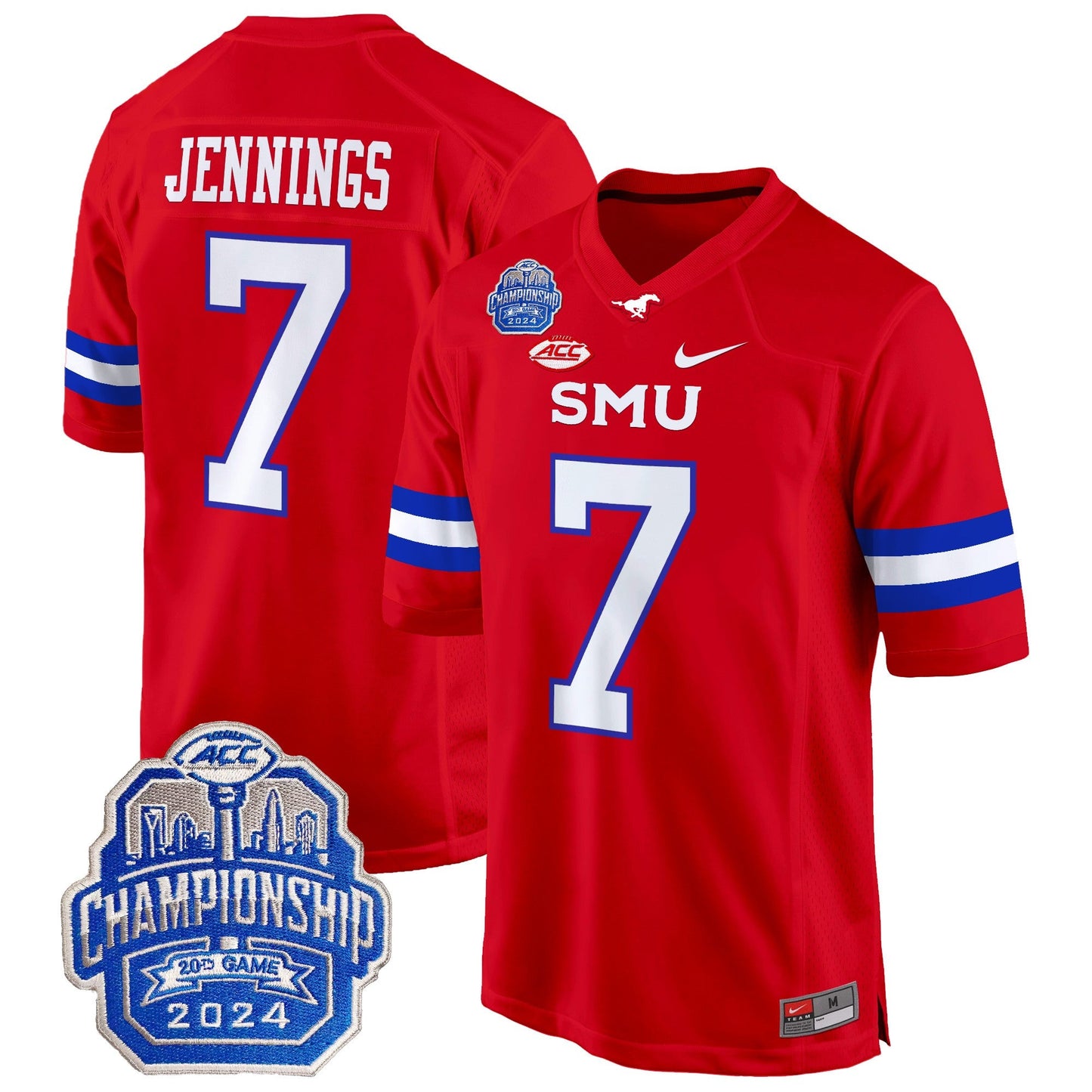 SMU Mustangs 2024 ACC Championship Patch Game Jersey - All Stitched
