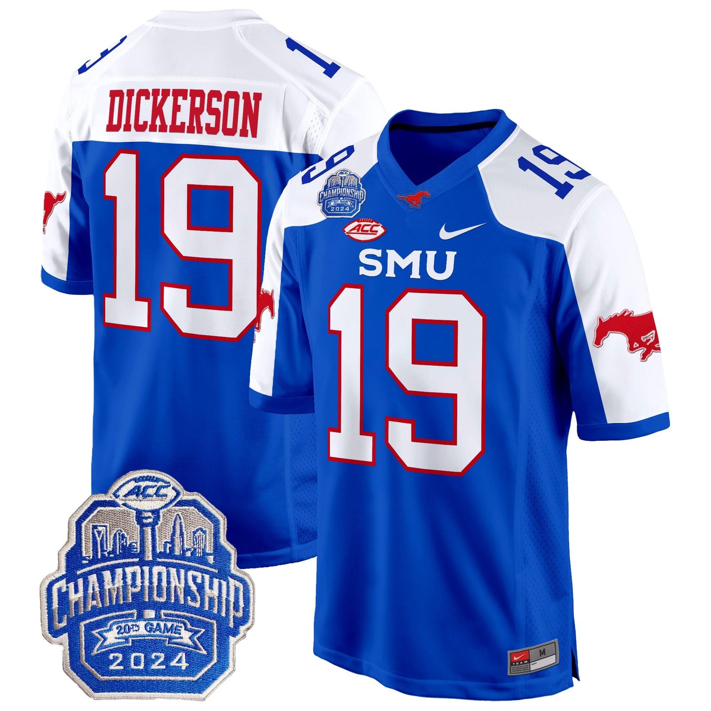 SMU Mustangs 2024 ACC Championship Patch Game Jersey - All Stitched