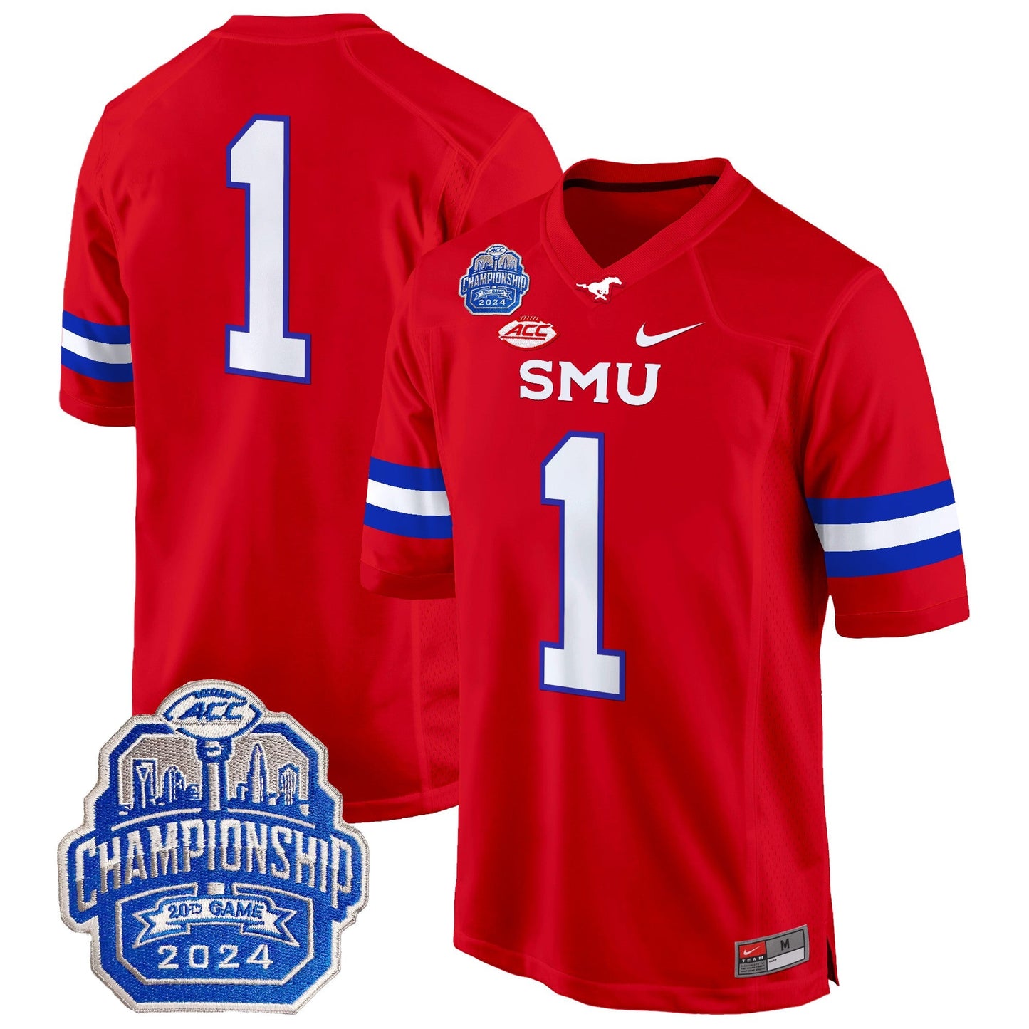 SMU Mustangs 2024 ACC Championship Patch Game Jersey - All Stitched