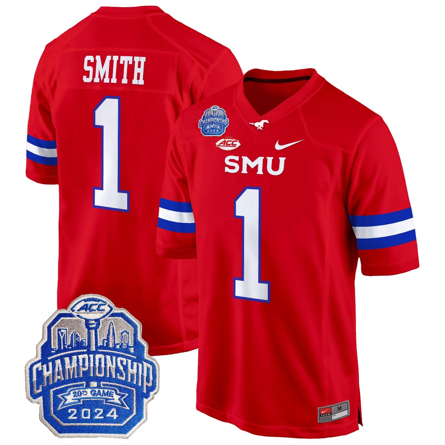 SMU Mustangs 2024 ACC Championship Patch Game Jersey - All Stitched