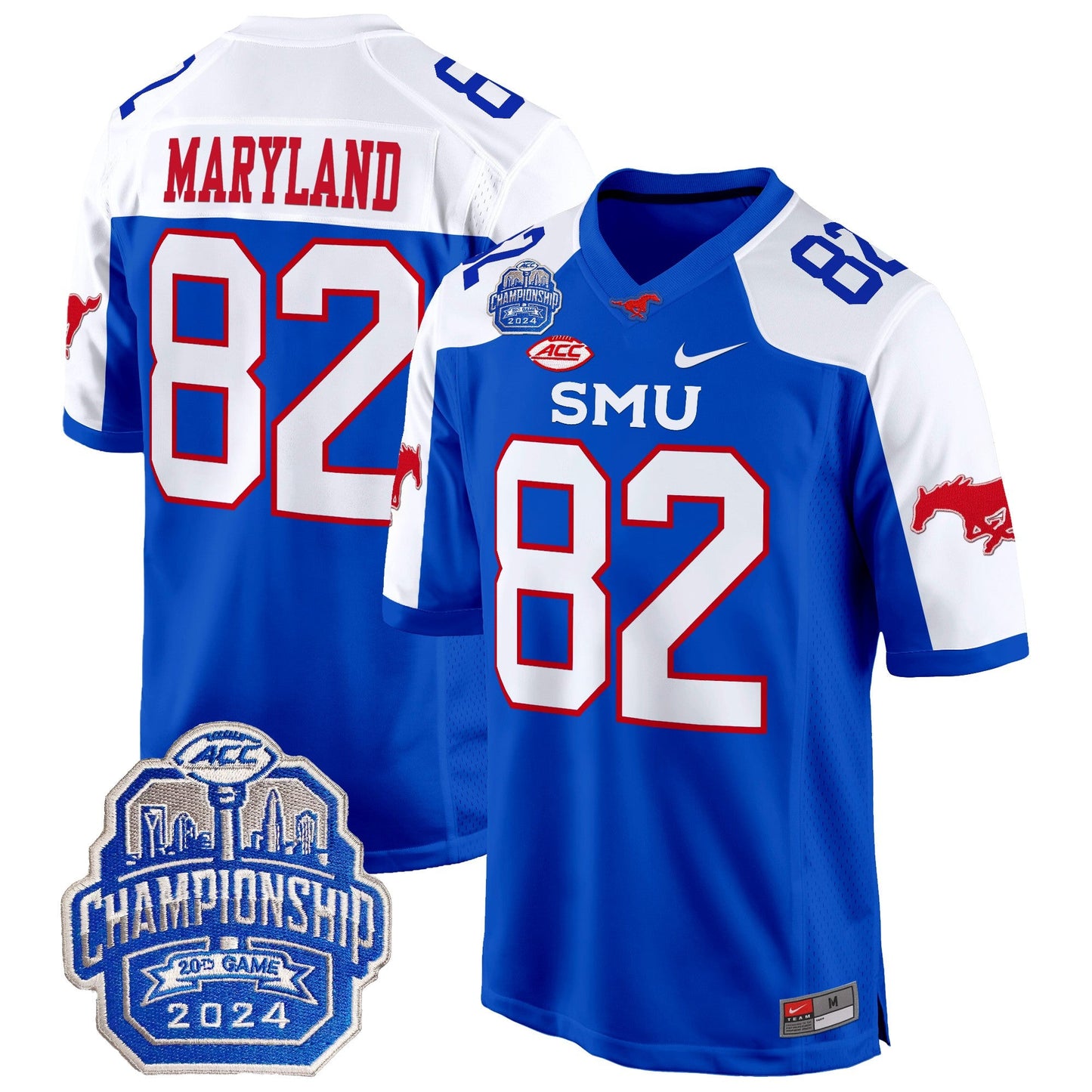SMU Mustangs 2024 ACC Championship Patch Game Jersey - All Stitched
