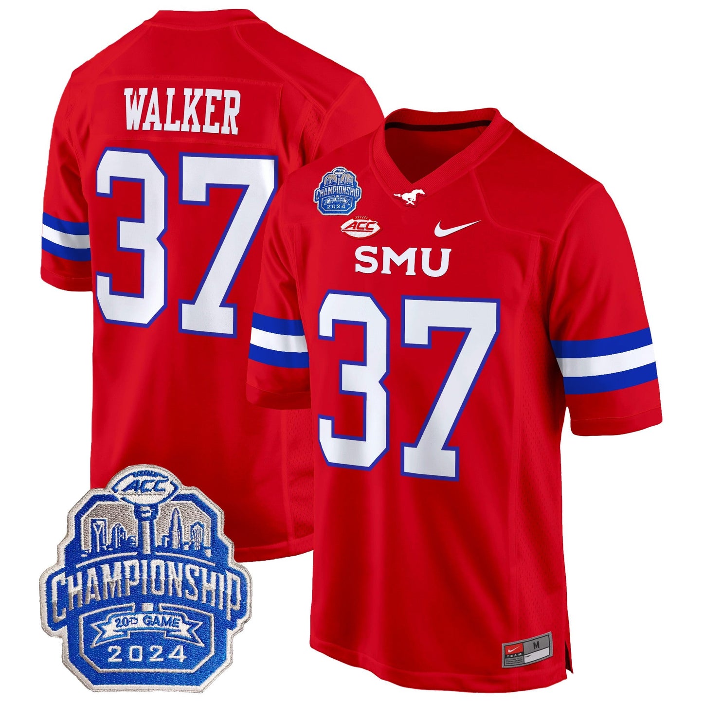 SMU Mustangs 2024 ACC Championship Patch Game Jersey - All Stitched