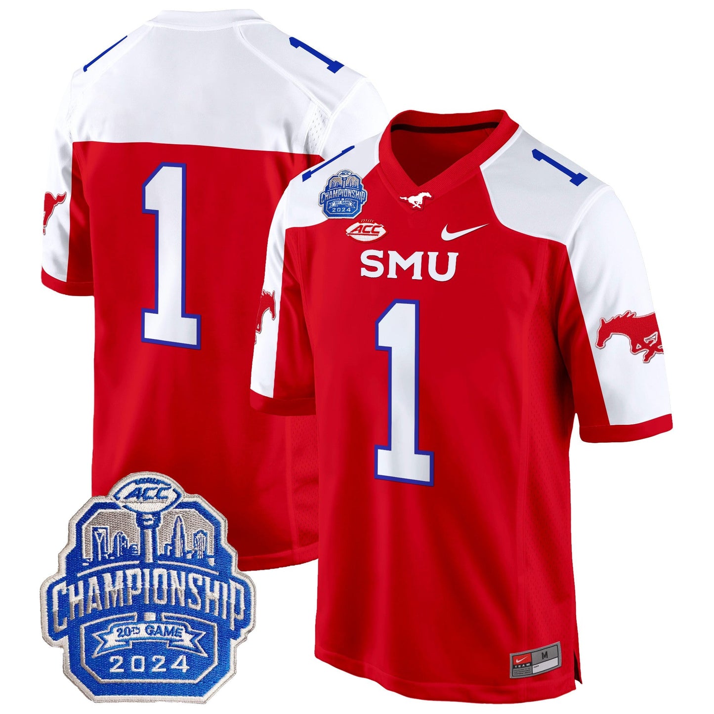 SMU Mustangs 2024 ACC Championship Patch Game Jersey - All Stitched