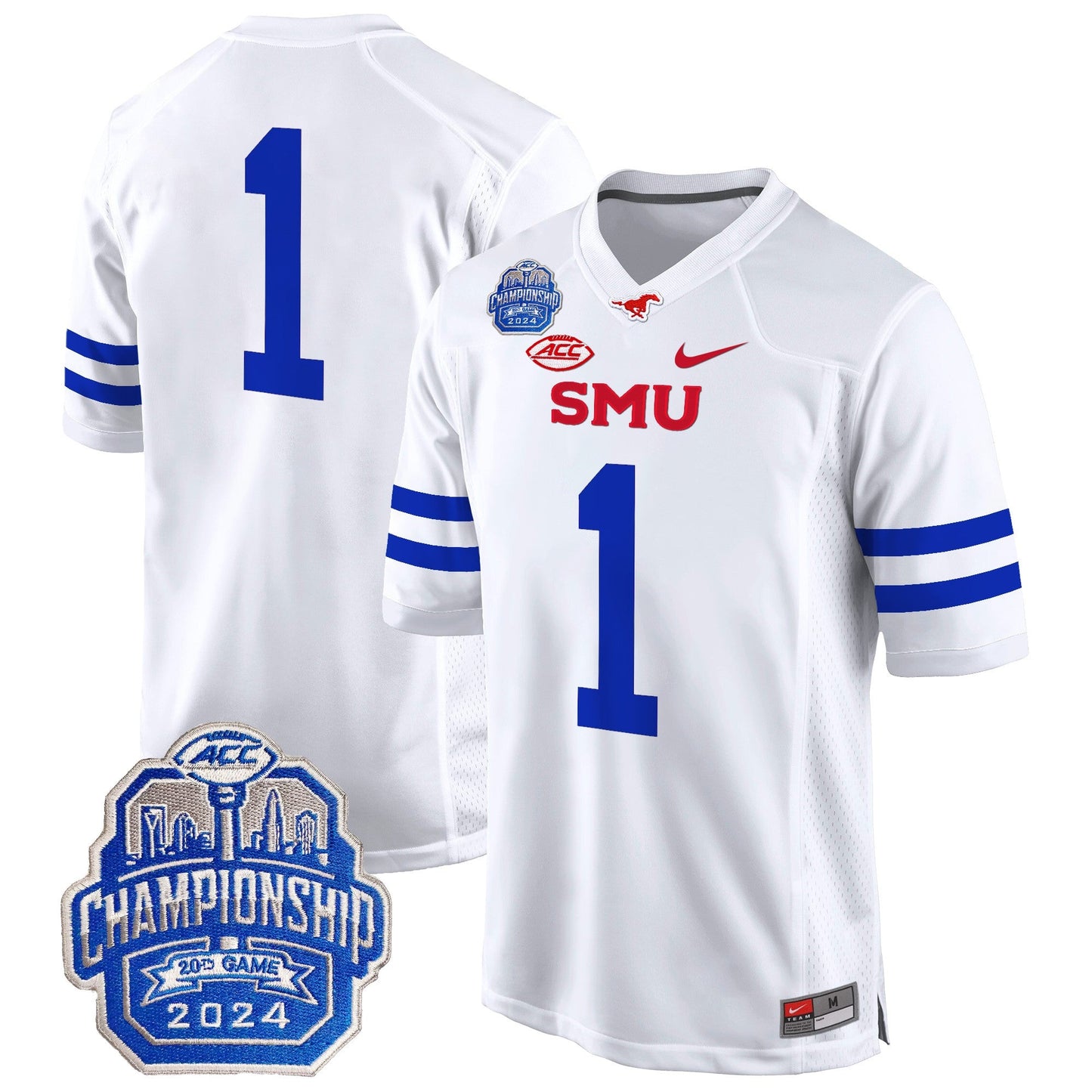 SMU Mustangs 2024 ACC Championship Patch Game Jersey - All Stitched