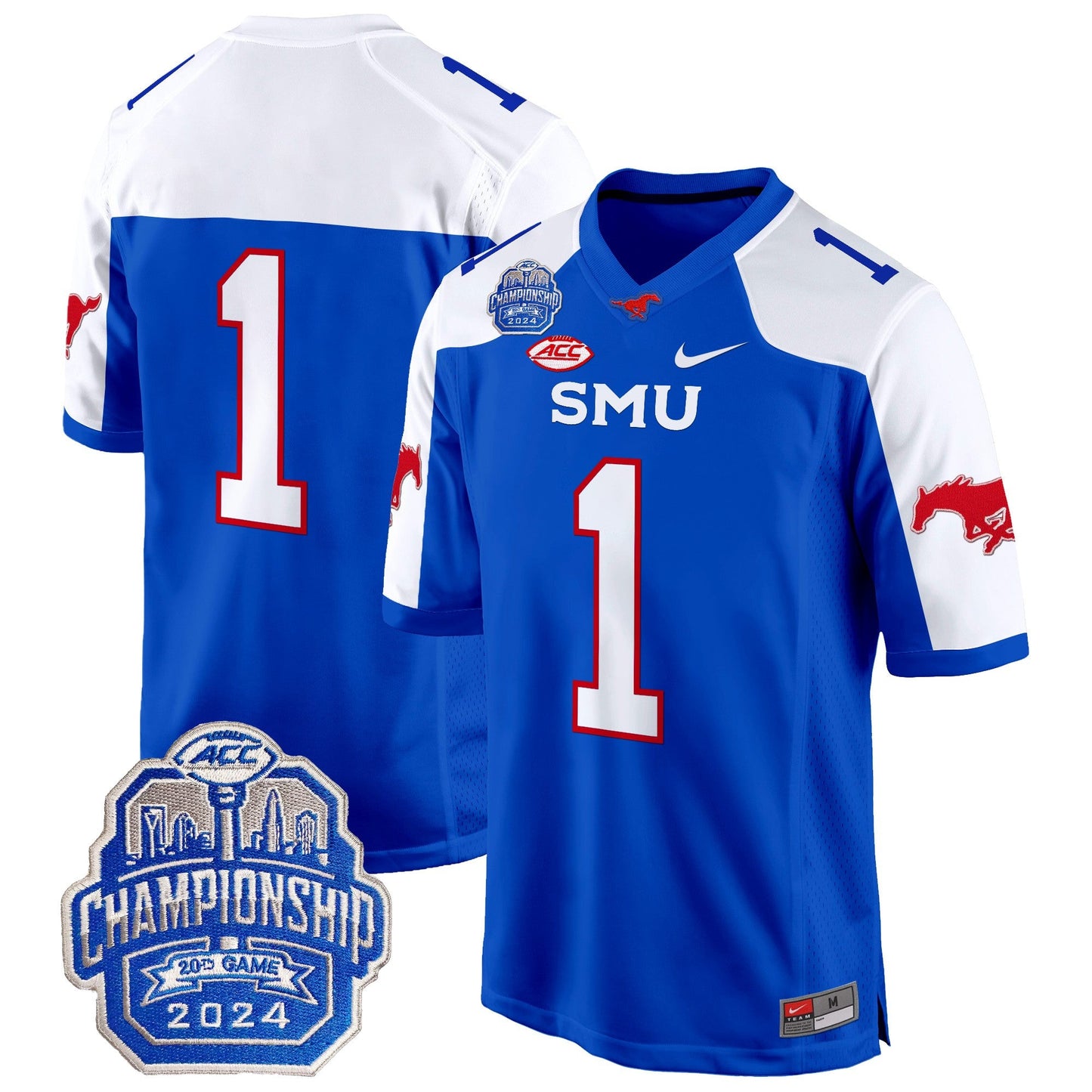 SMU Mustangs 2024 ACC Championship Patch Game Jersey - All Stitched