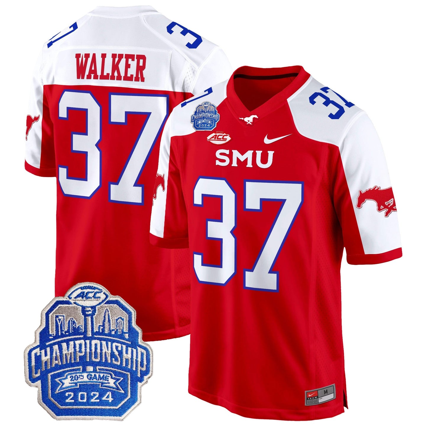 SMU Mustangs 2024 ACC Championship Patch Game Jersey - All Stitched