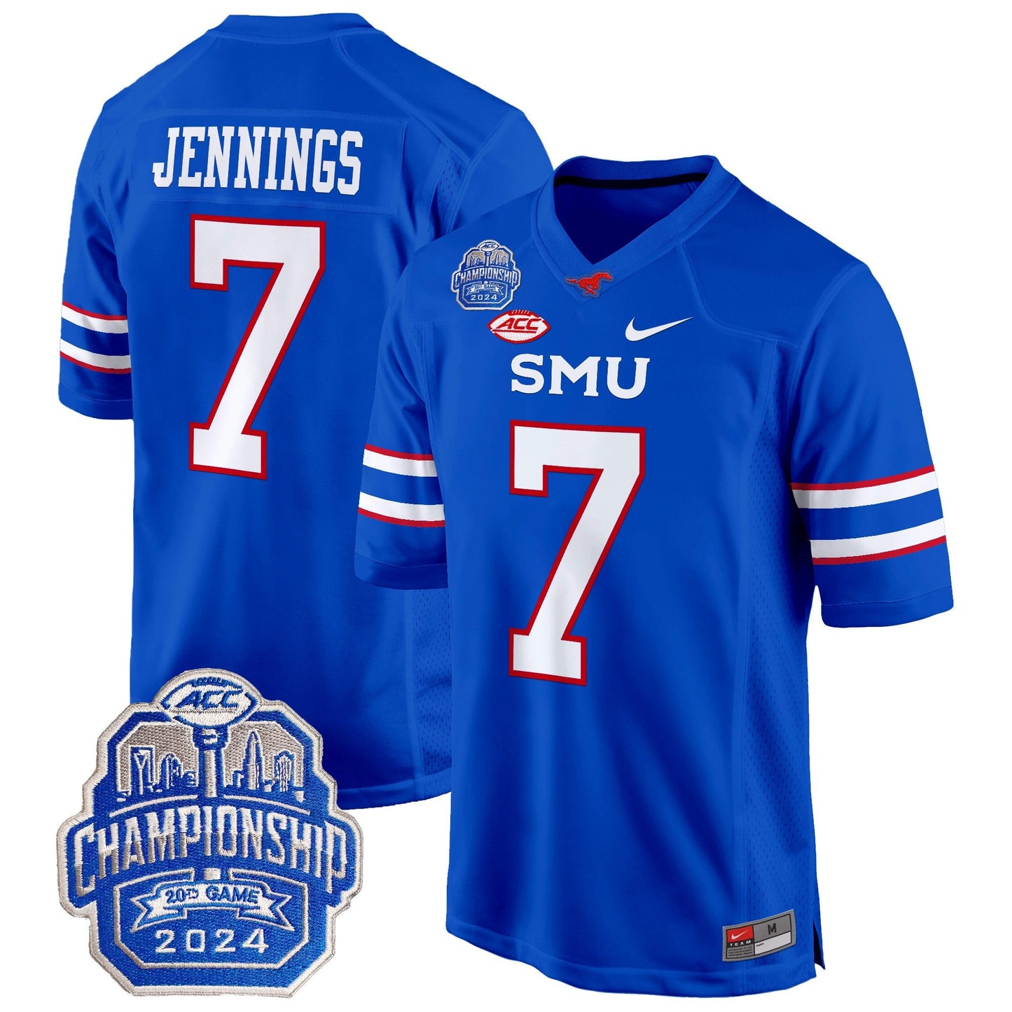 SMU Mustangs 2024 ACC Championship Patch Game Jersey - All Stitched