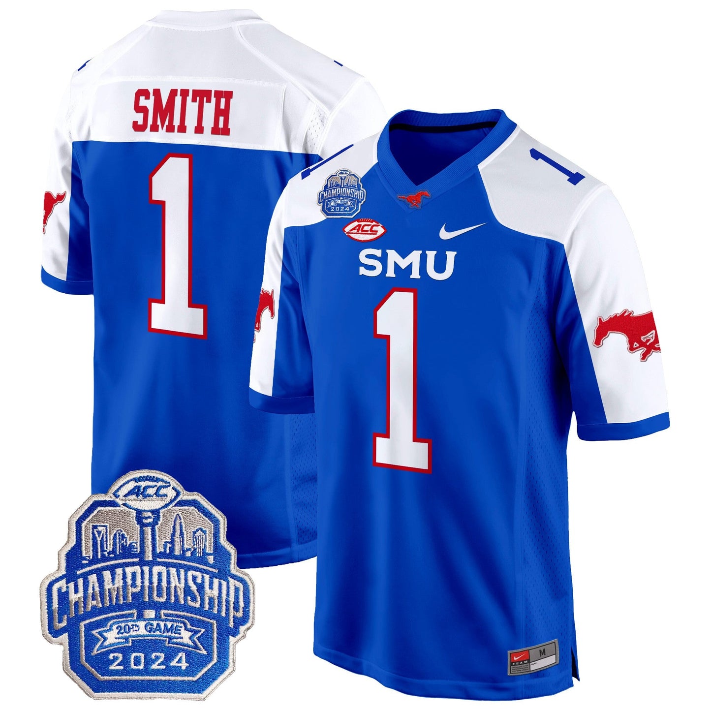 SMU Mustangs 2024 ACC Championship Patch Game Jersey - All Stitched