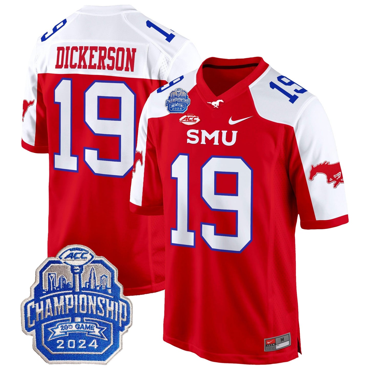 SMU Mustangs 2024 ACC Championship Patch Game Jersey - All Stitched