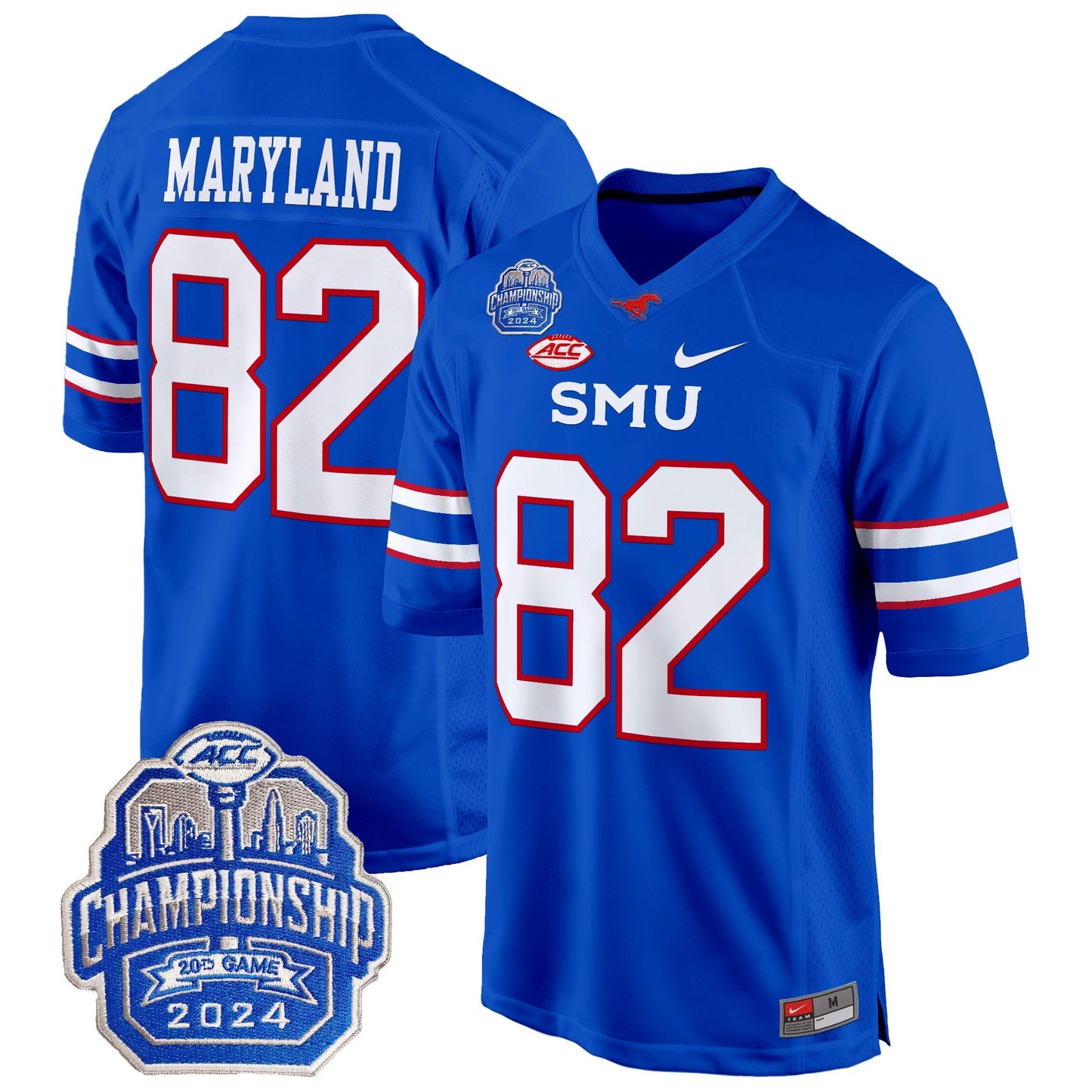 SMU Mustangs 2024 ACC Championship Patch Game Jersey - All Stitched