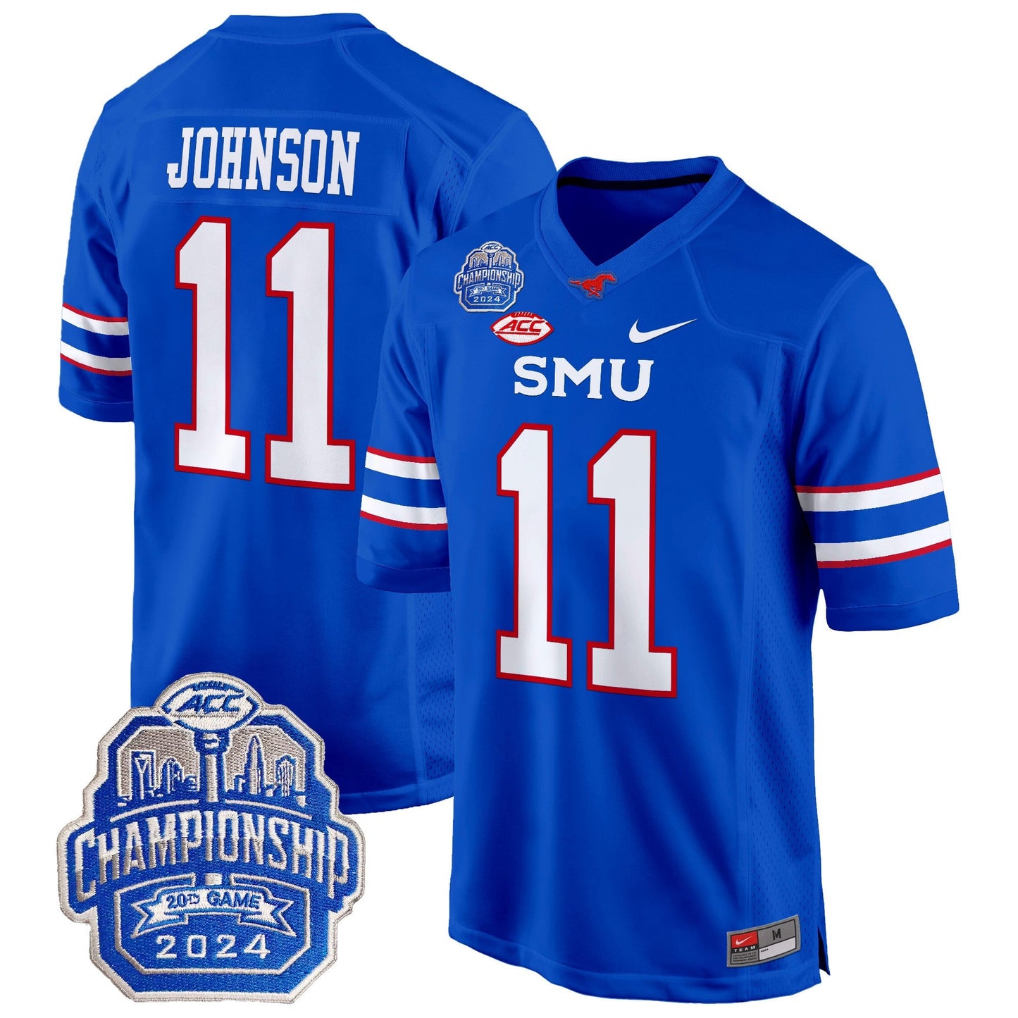 SMU Mustangs 2024 ACC Championship Patch Game Jersey - All Stitched