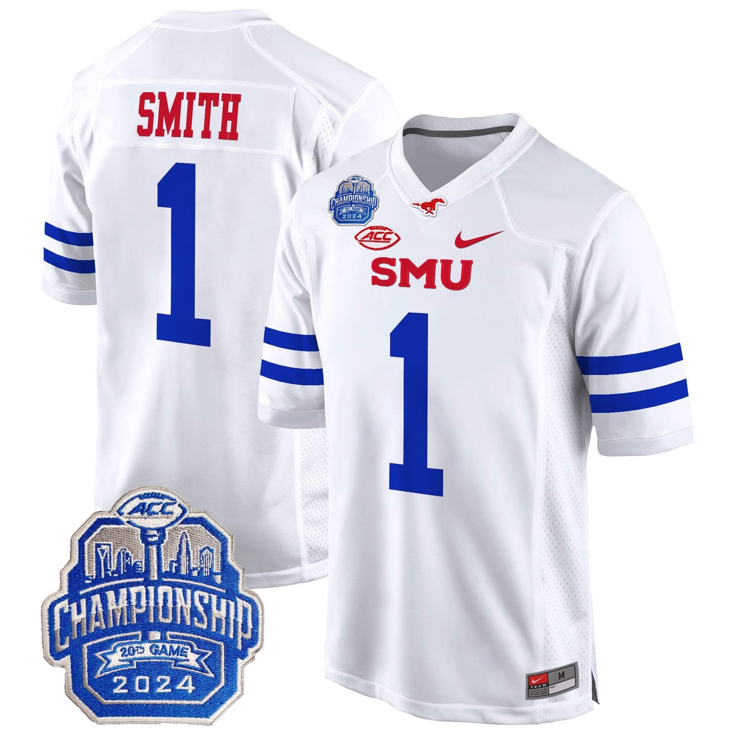 SMU Mustangs 2024 ACC Championship Patch Game Jersey - All Stitched