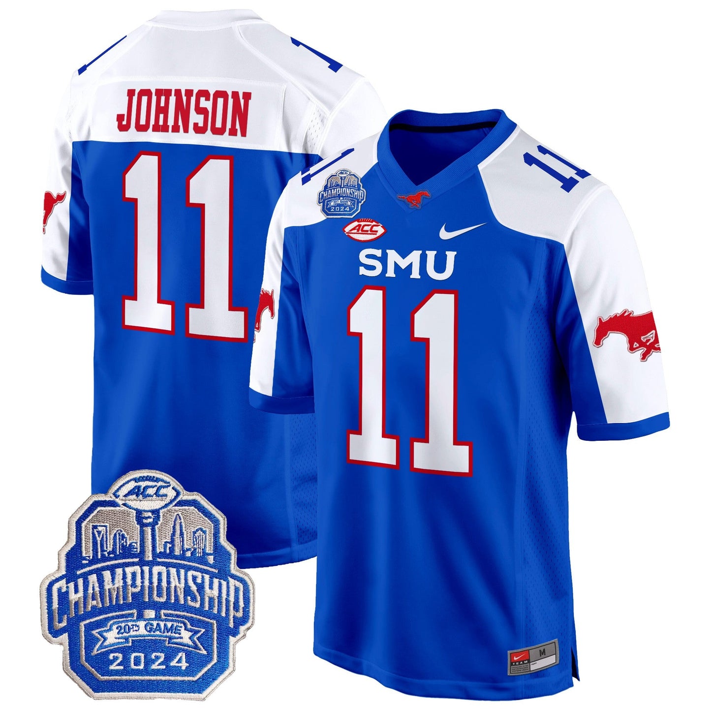 SMU Mustangs 2024 ACC Championship Patch Game Jersey - All Stitched