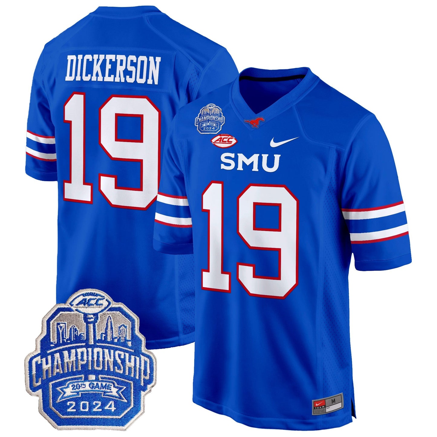 SMU Mustangs 2024 ACC Championship Patch Game Jersey - All Stitched