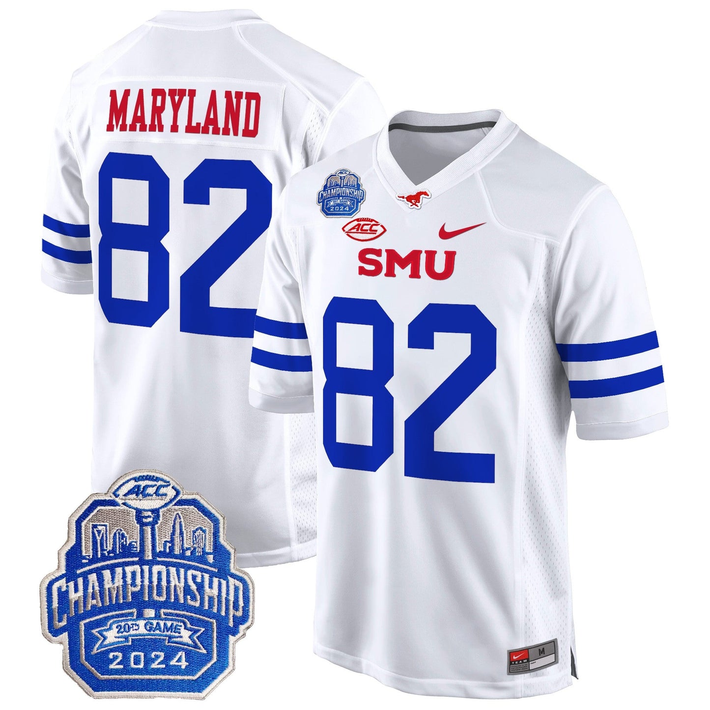 SMU Mustangs 2024 ACC Championship Patch Game Jersey - All Stitched