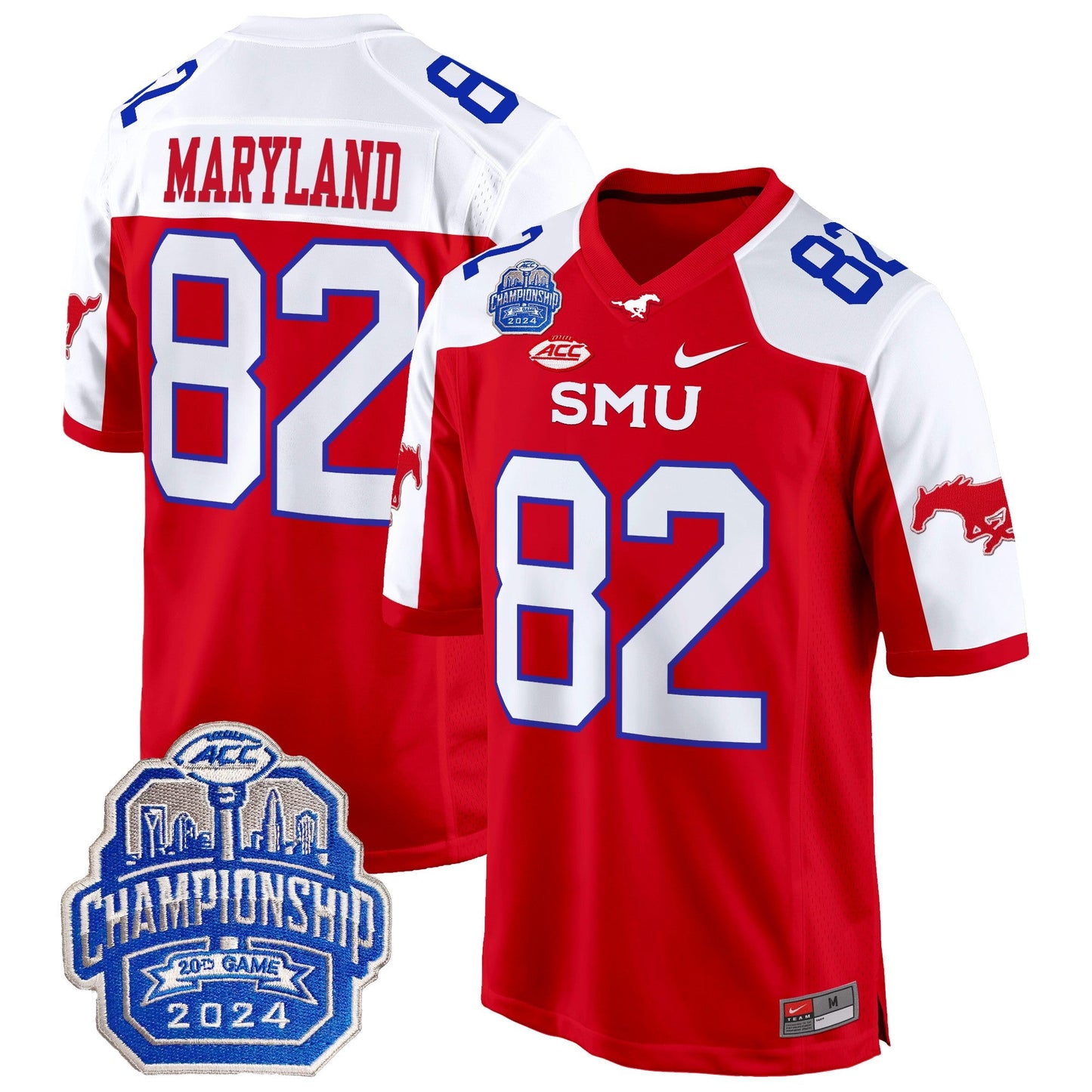 SMU Mustangs 2024 ACC Championship Patch Game Jersey - All Stitched