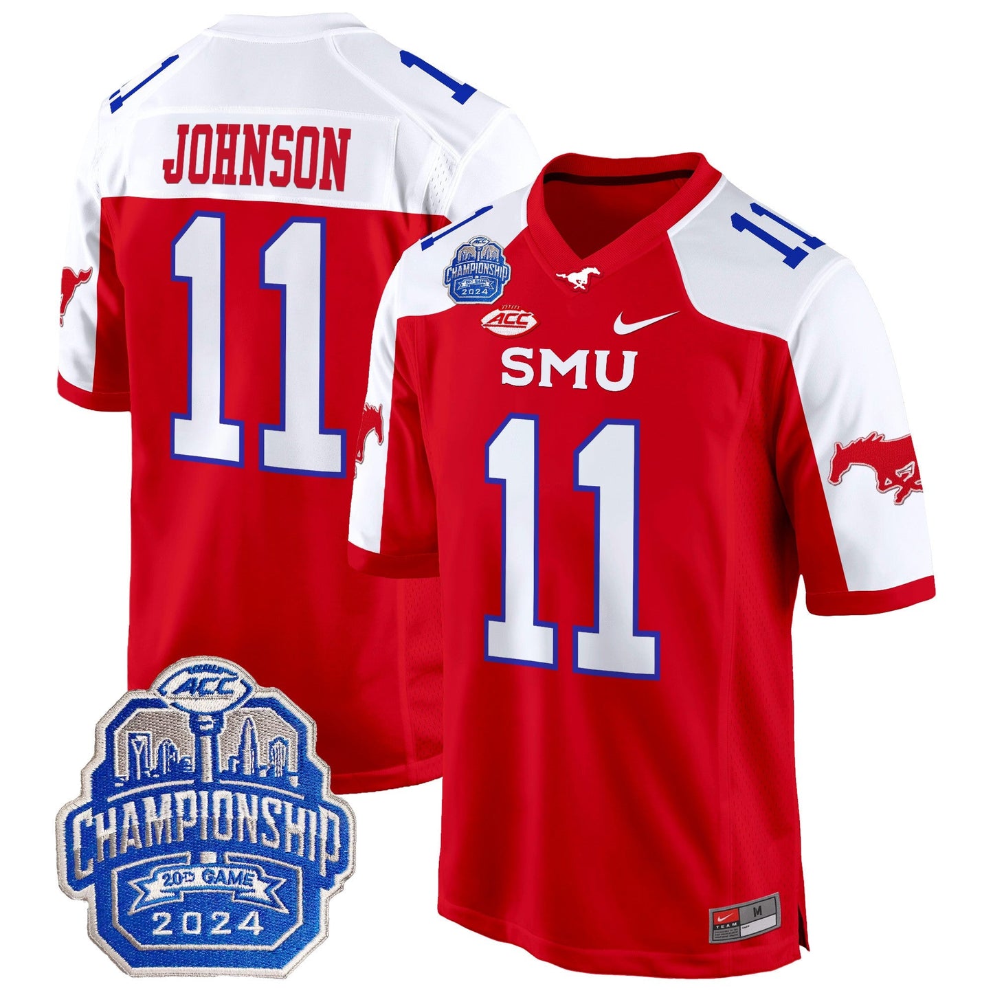 SMU Mustangs 2024 ACC Championship Patch Game Jersey - All Stitched