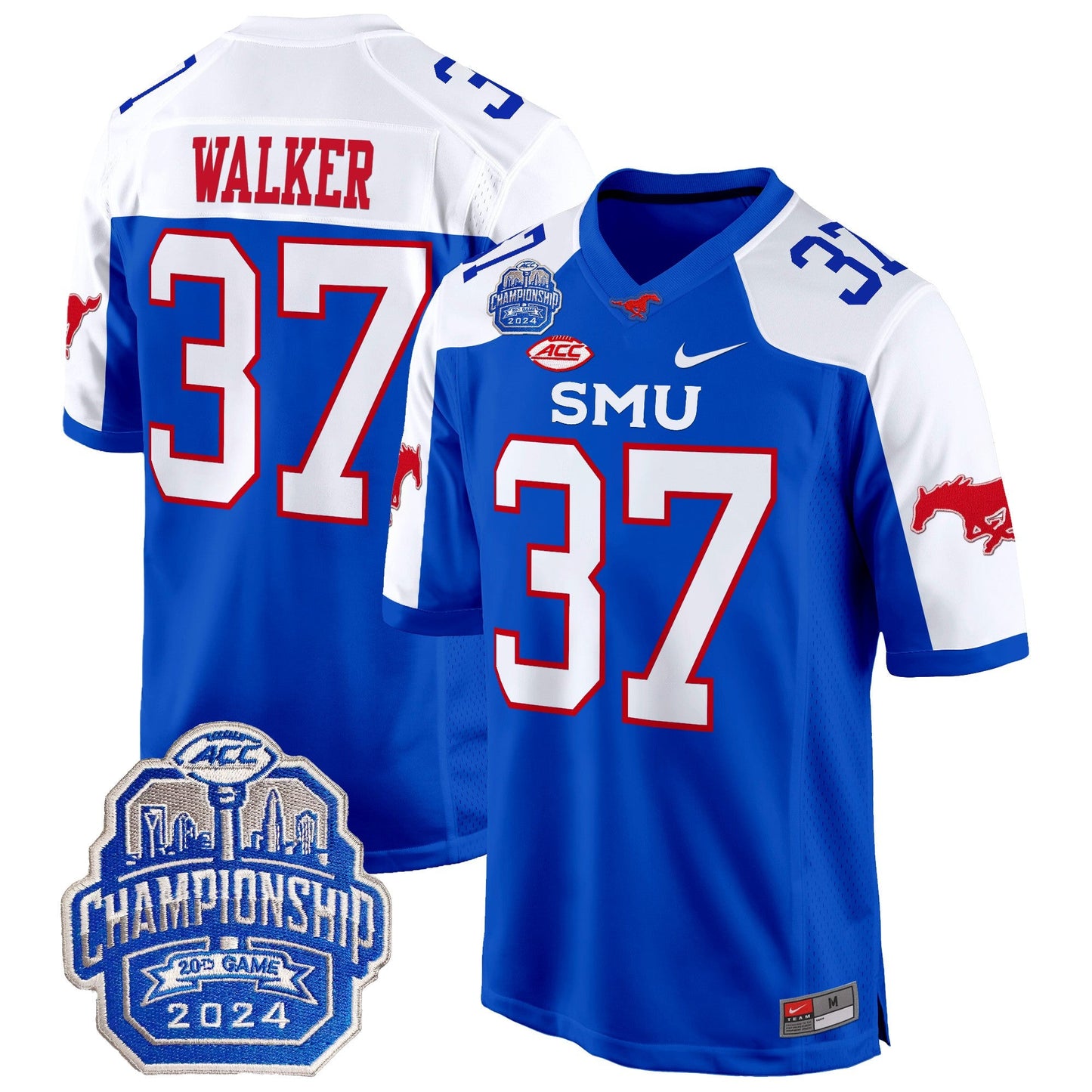 SMU Mustangs 2024 ACC Championship Patch Game Jersey - All Stitched
