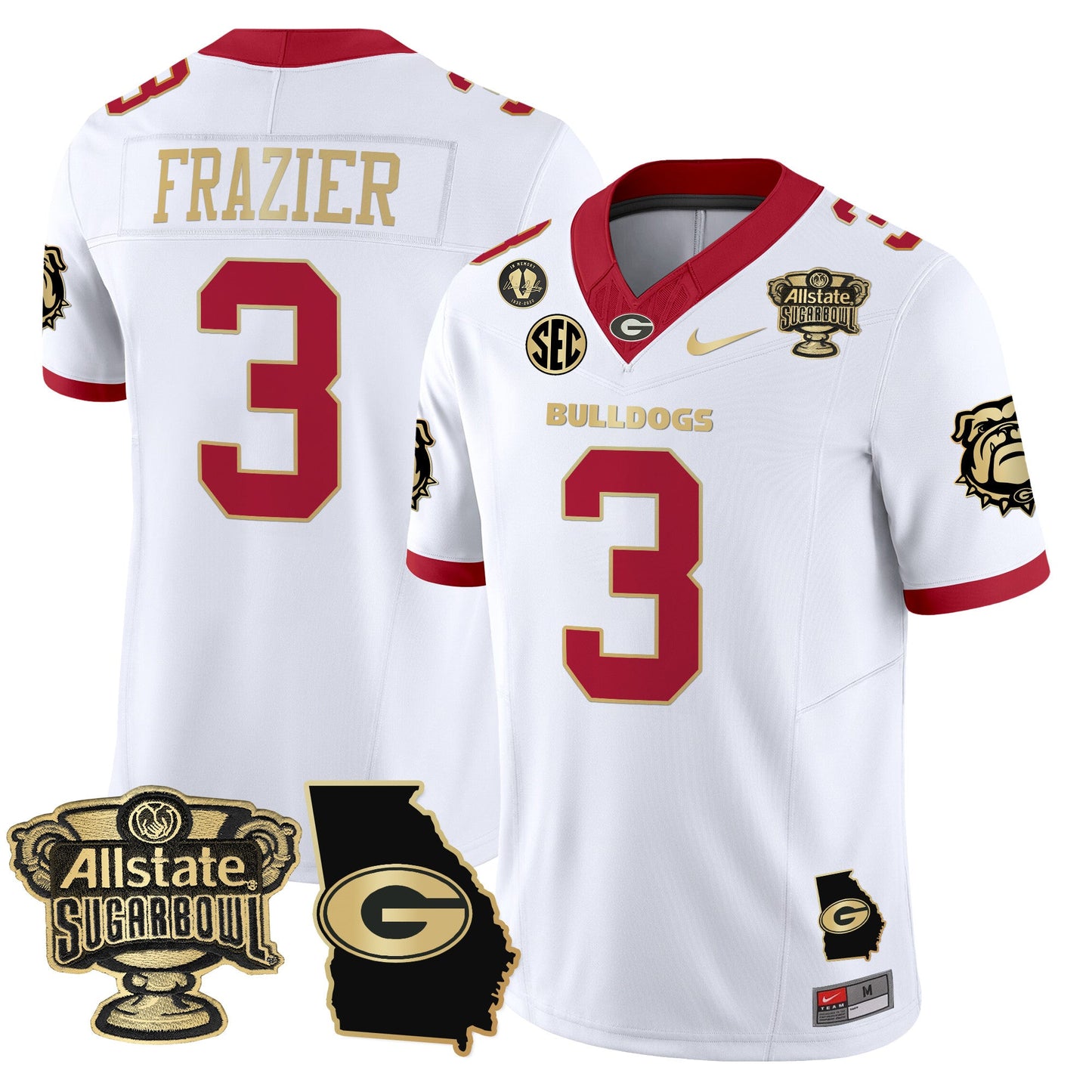 Georgia Bulldogs 2025 Sugar Bowl & Georgia Map Patch Vapor Limited Jersey - All Stitched