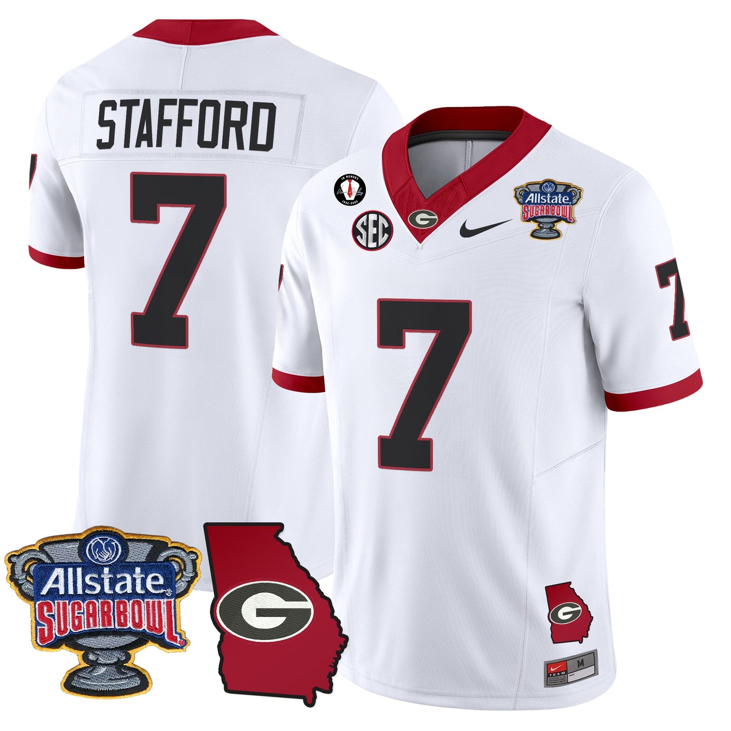 Georgia Bulldogs 2025 Sugar Bowl & Georgia Map Patch Vapor Limited Jersey - All Stitched
