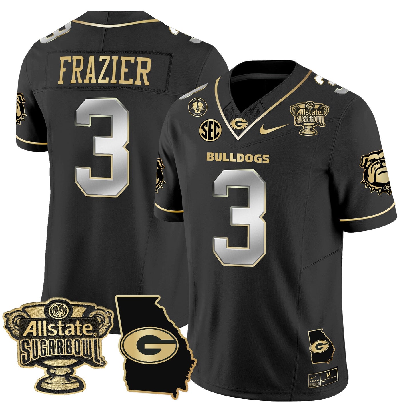 Georgia Bulldogs 2025 Sugar Bowl & Georgia Map Patch Vapor Limited Jersey - All Stitched