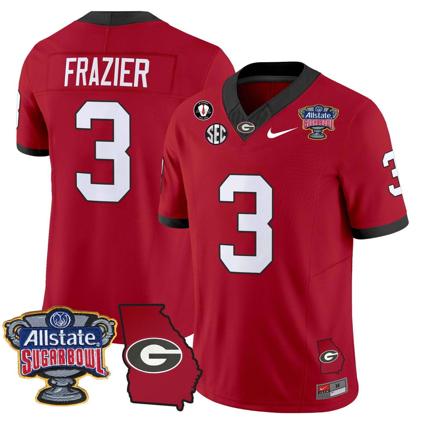 Georgia Bulldogs 2025 Sugar Bowl & Georgia Map Patch Vapor Limited Jersey - All Stitched