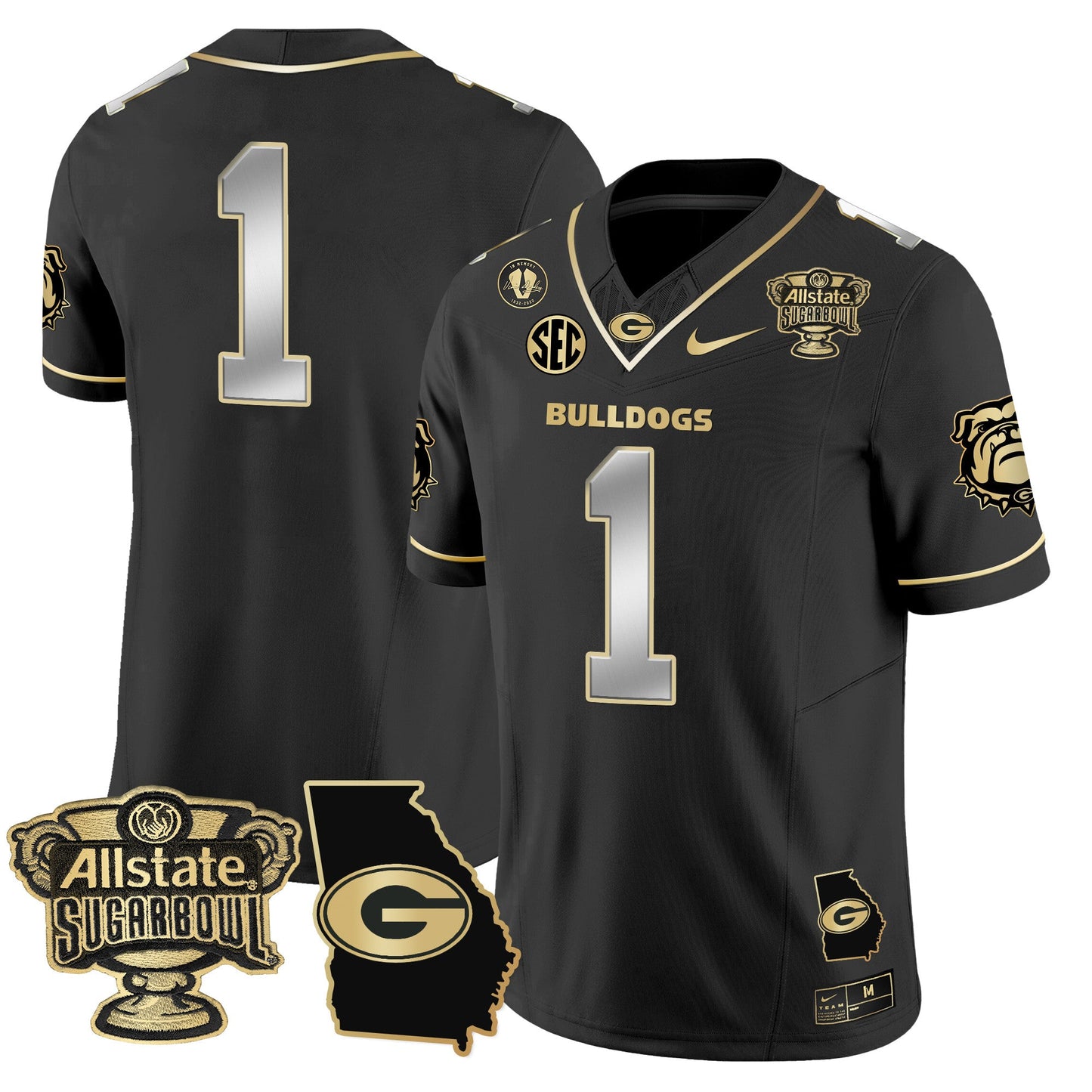 Georgia Bulldogs 2025 Sugar Bowl & Georgia Map Patch Vapor Limited Jersey - All Stitched