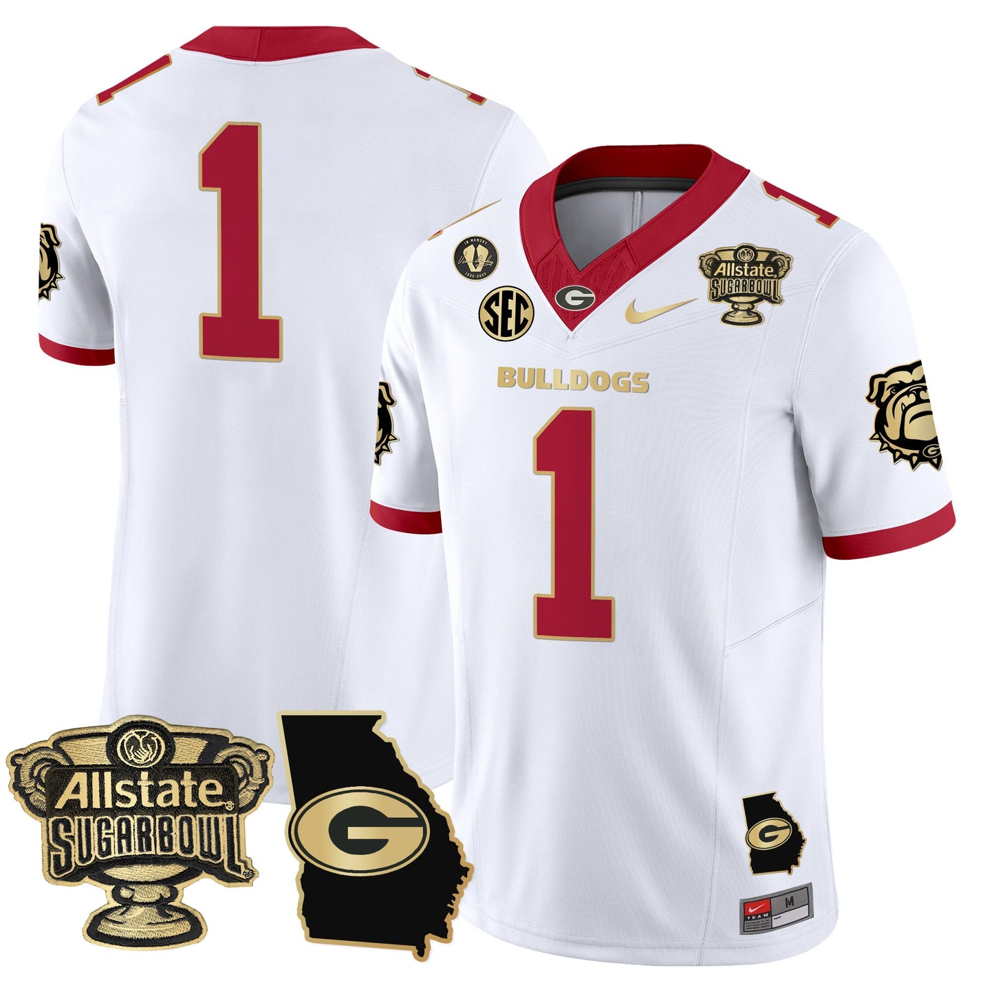 Georgia Bulldogs 2025 Sugar Bowl & Georgia Map Patch Vapor Limited Jersey - All Stitched