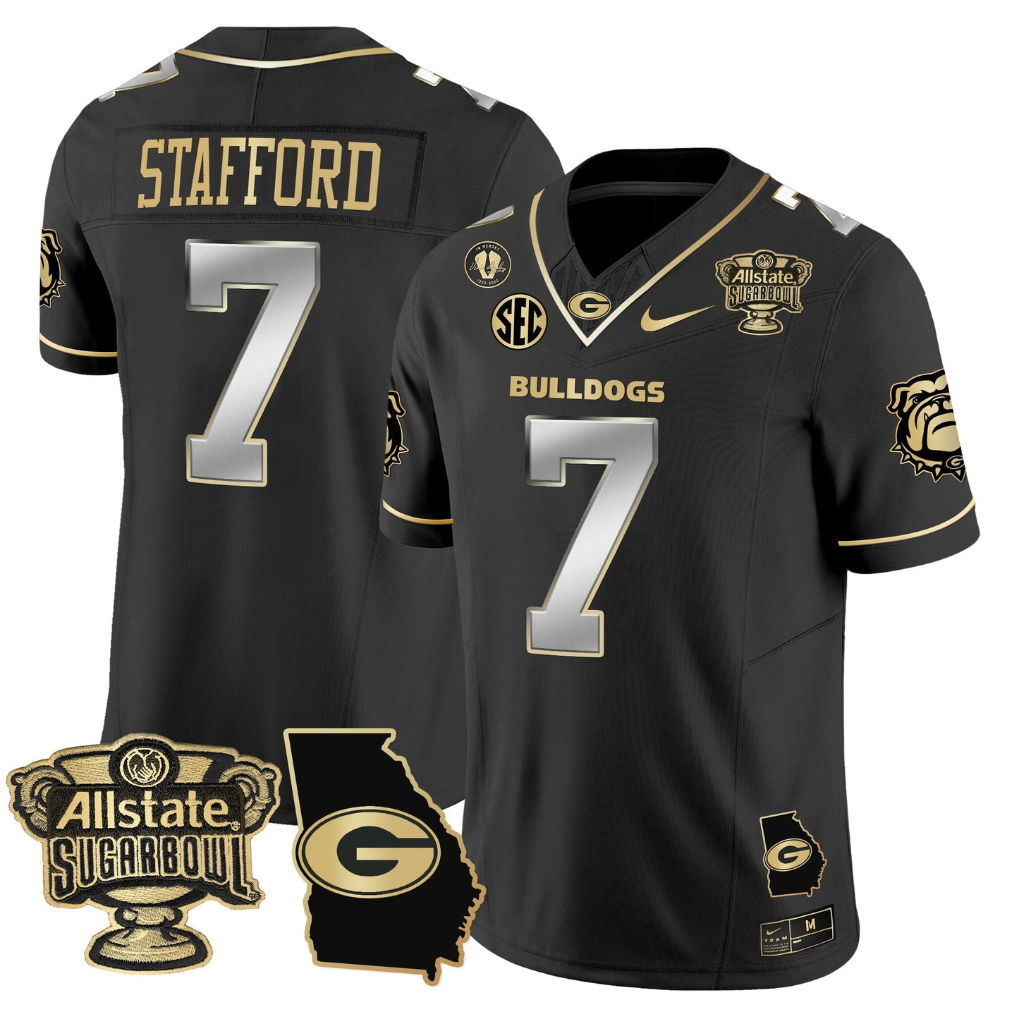 Georgia Bulldogs 2025 Sugar Bowl & Georgia Map Patch Vapor Limited Jersey - All Stitched