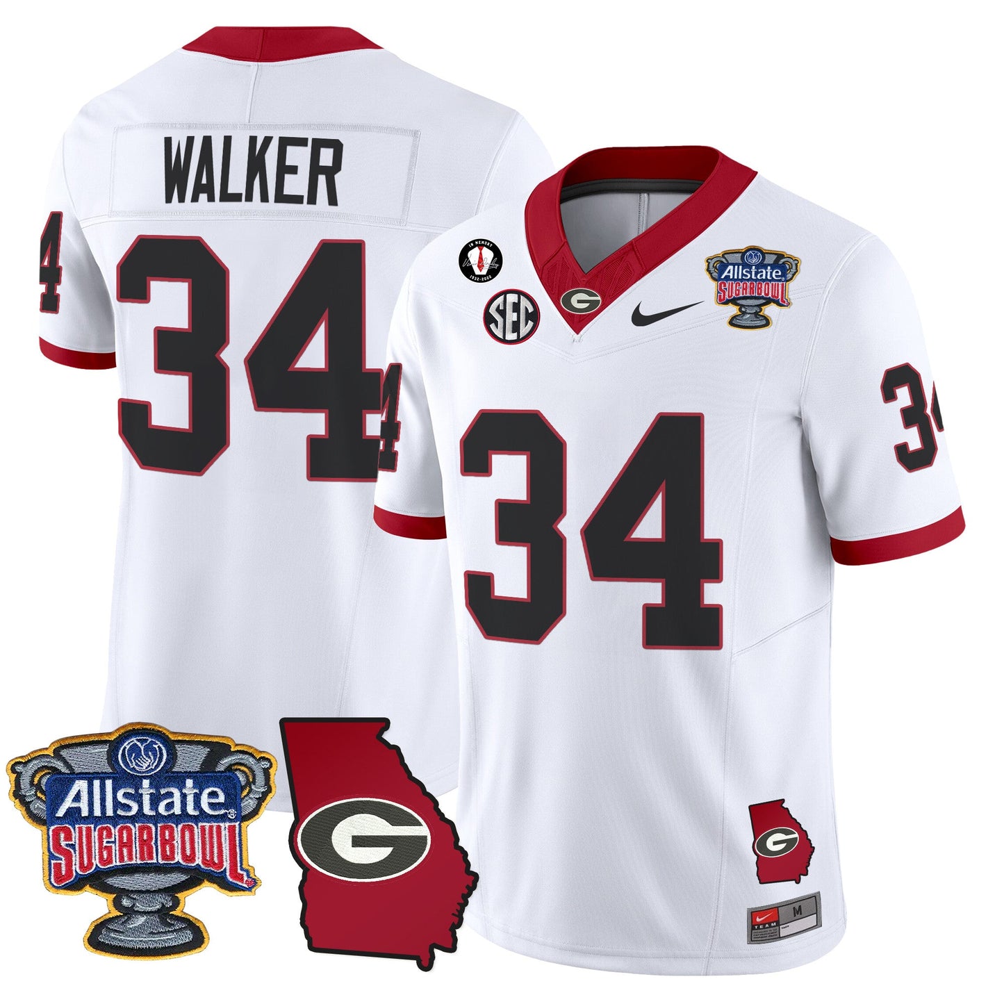 Georgia Bulldogs 2025 Sugar Bowl & Georgia Map Patch Vapor Limited Jersey - All Stitched
