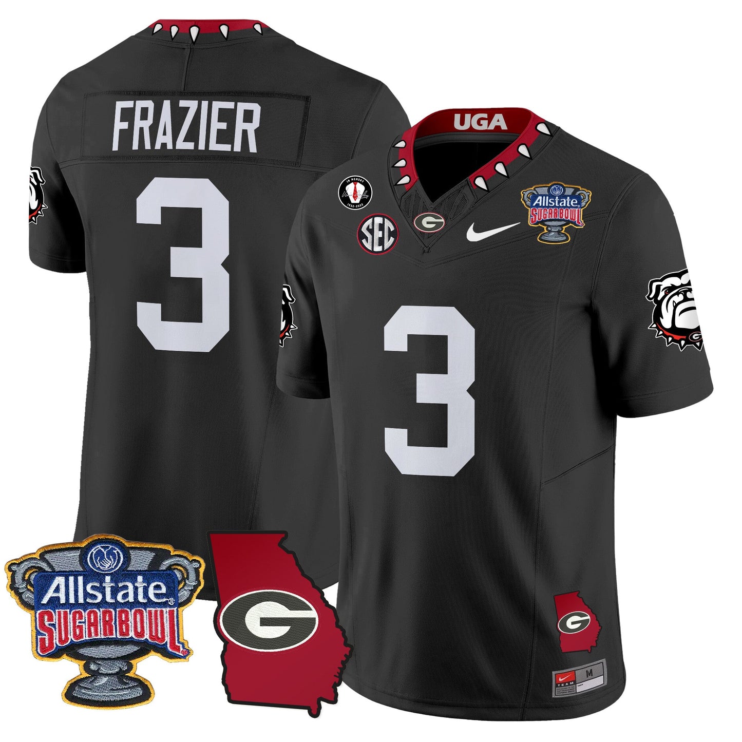Georgia Bulldogs 2025 Sugar Bowl & Georgia Map Patch Vapor Limited Jersey - All Stitched