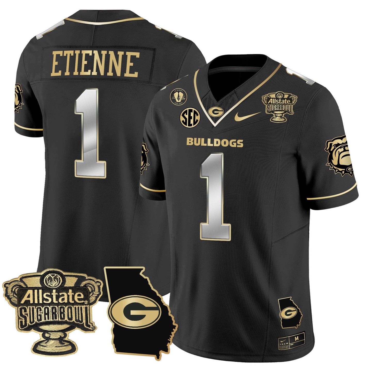 Georgia Bulldogs 2025 Sugar Bowl & Georgia Map Patch Vapor Limited Jersey - All Stitched