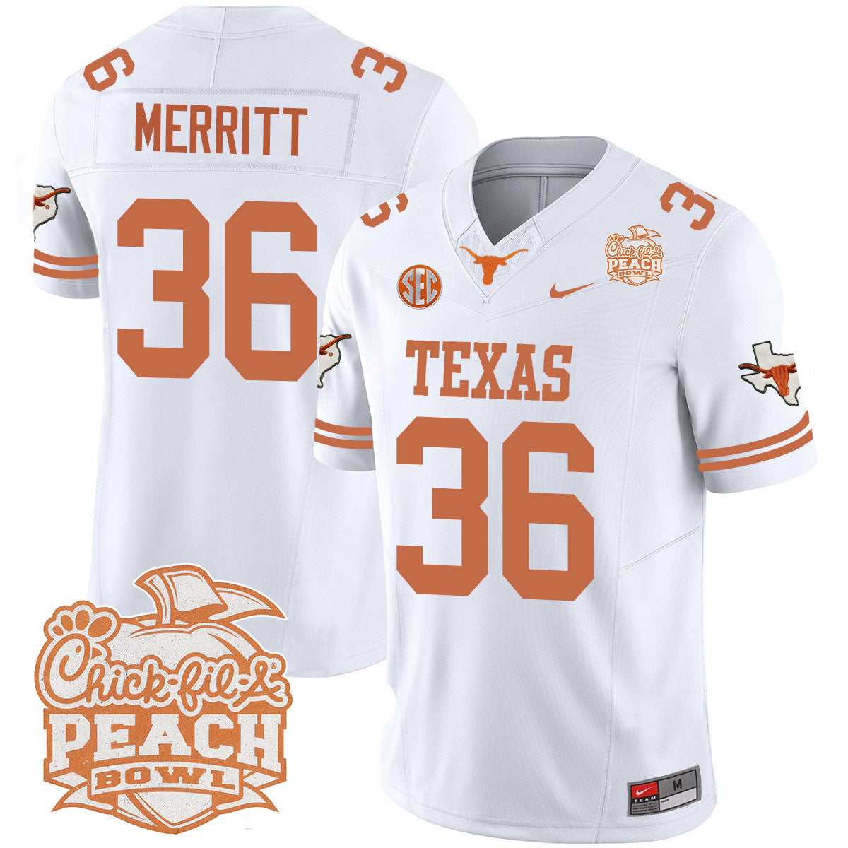 Texas Longhorns 2024 Peach Bowl Jersey - All Stitched