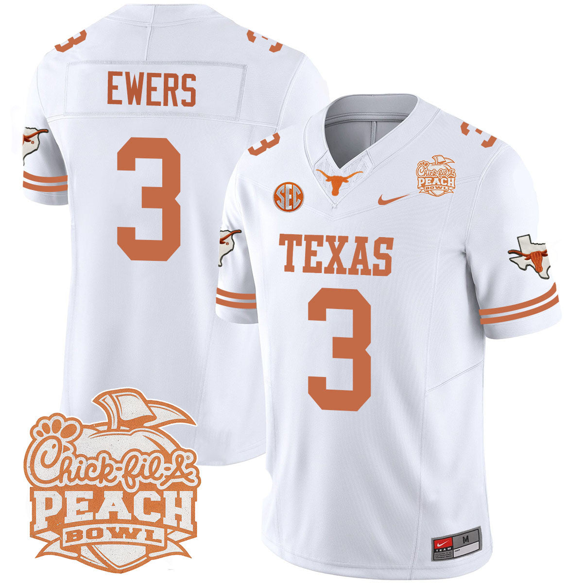 Texas Longhorns 2024 Peach Bowl Jersey - All Stitched