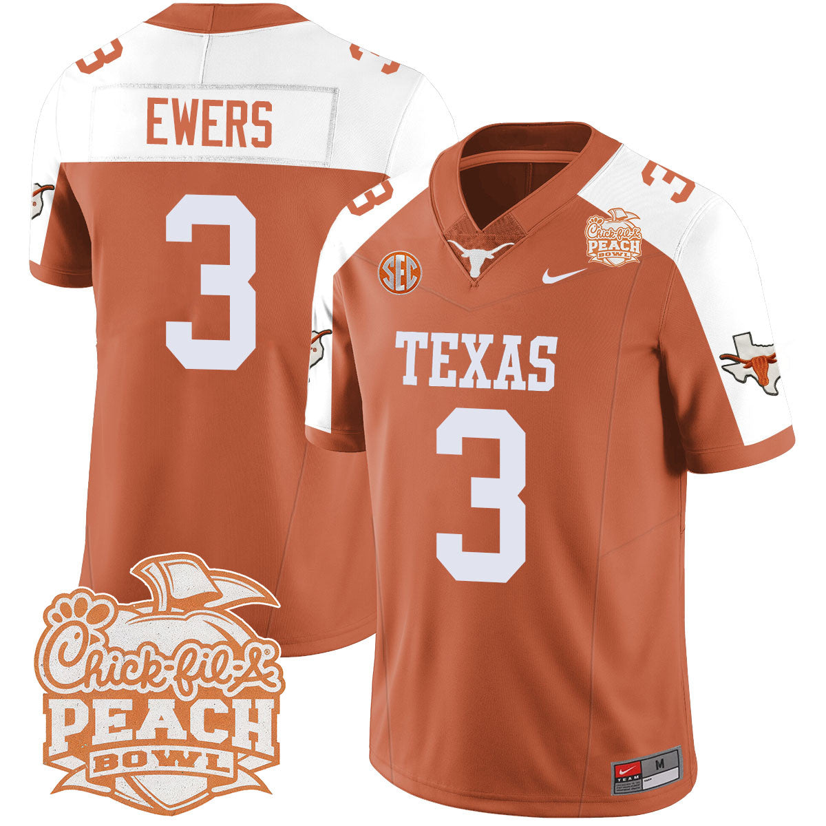 Texas Longhorns 2024 Peach Bowl Jersey - All Stitched
