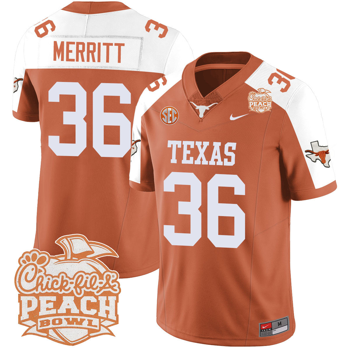 Texas Longhorns 2024 Peach Bowl Jersey - All Stitched