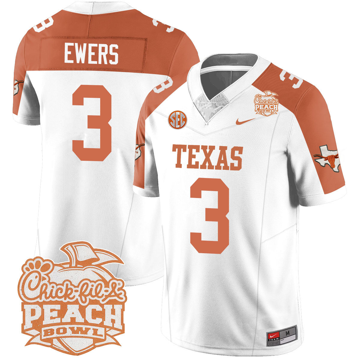 Texas Longhorns 2024 Peach Bowl Jersey - All Stitched