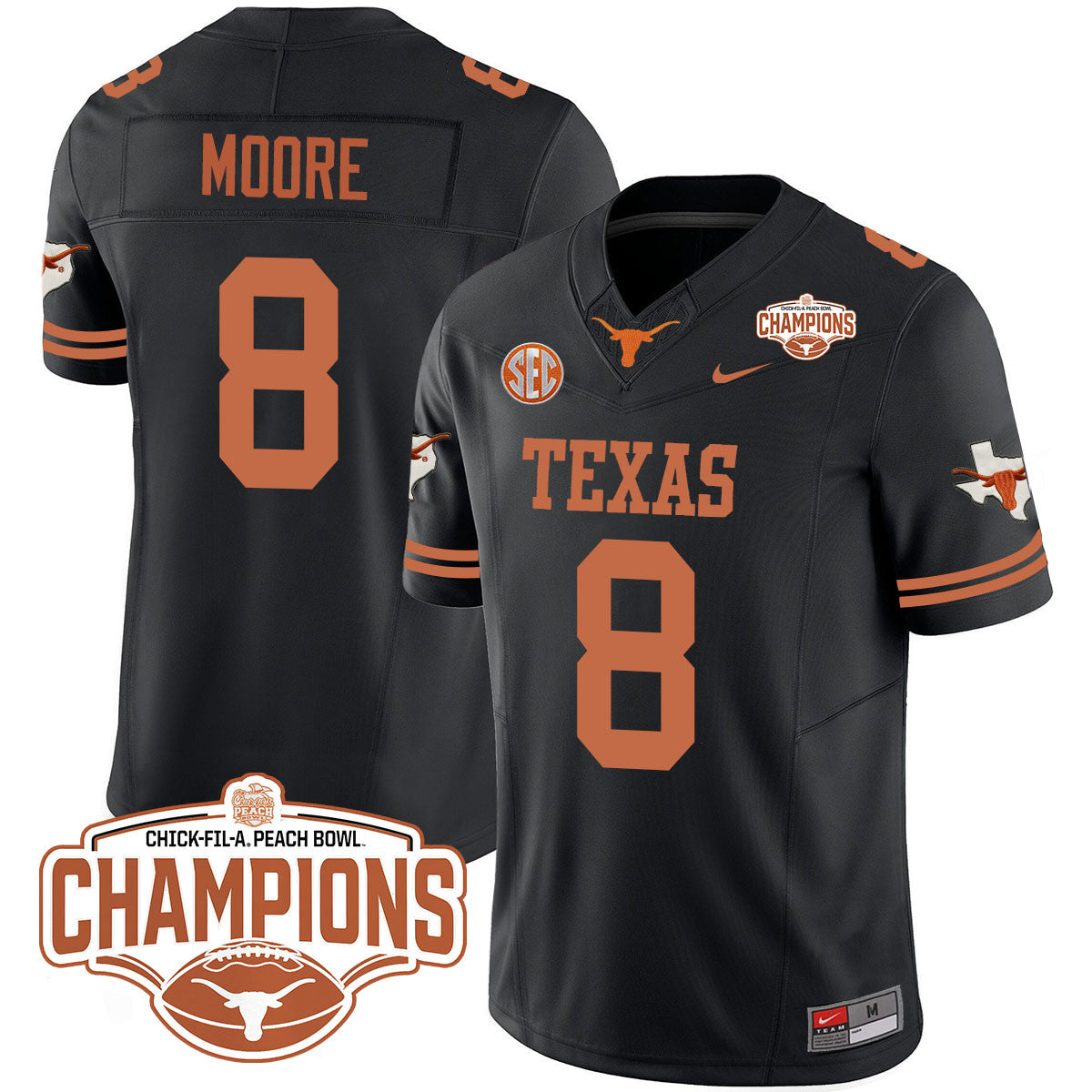 Texas Longhorns 2024 Peach Bowl Champions Jersey - All Stitched