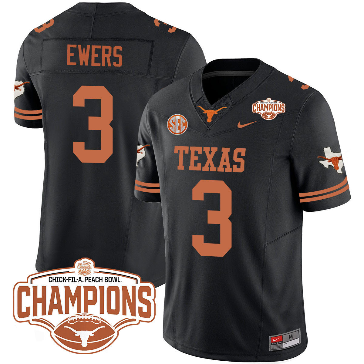 Texas Longhorns 2024 Peach Bowl Champions Jersey - All Stitched